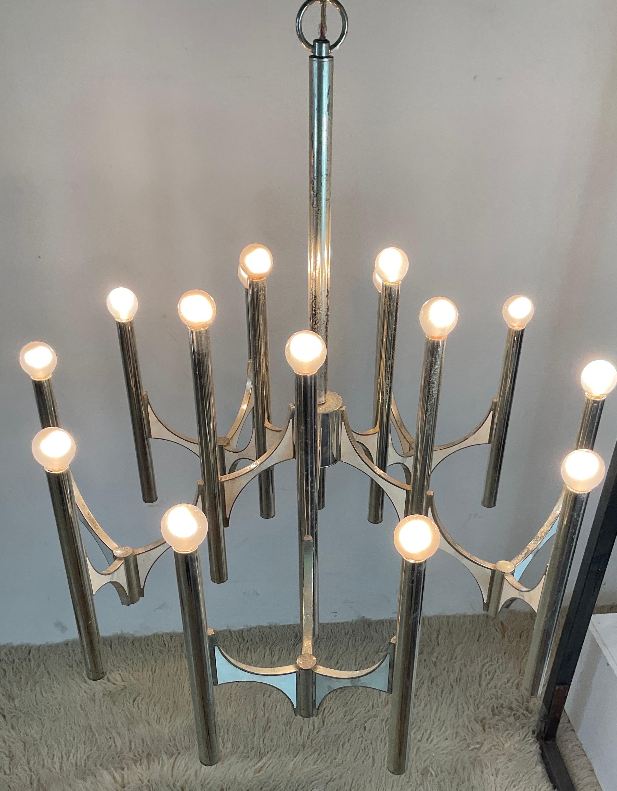 Mid-century silver plated chandelier by Gaetano Sciolari for Lightolier , Italy  For Sale 9