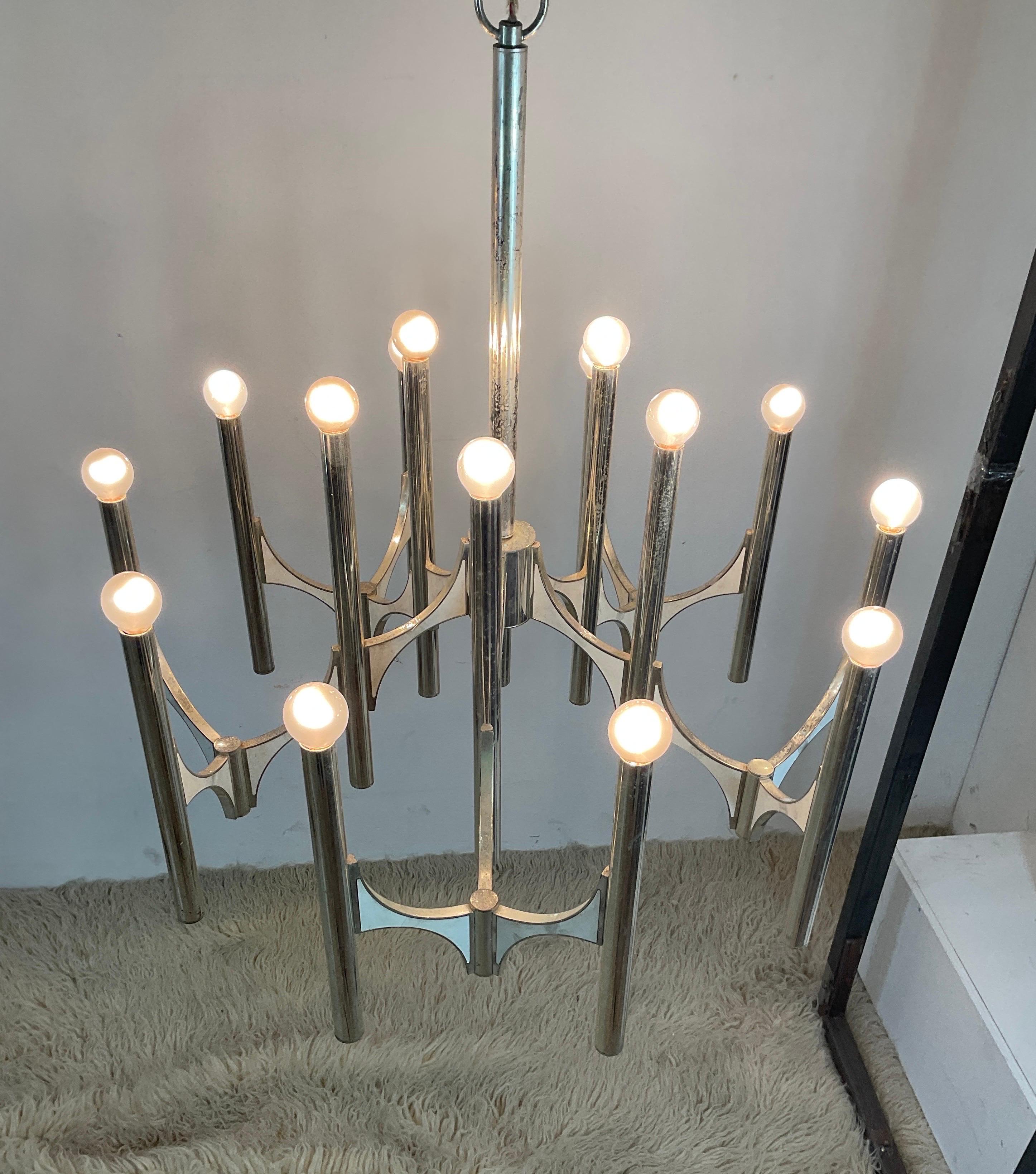 Mid-century silver plated chandelier by Gaetano Sciolari for Lightolier , Italy  For Sale 10