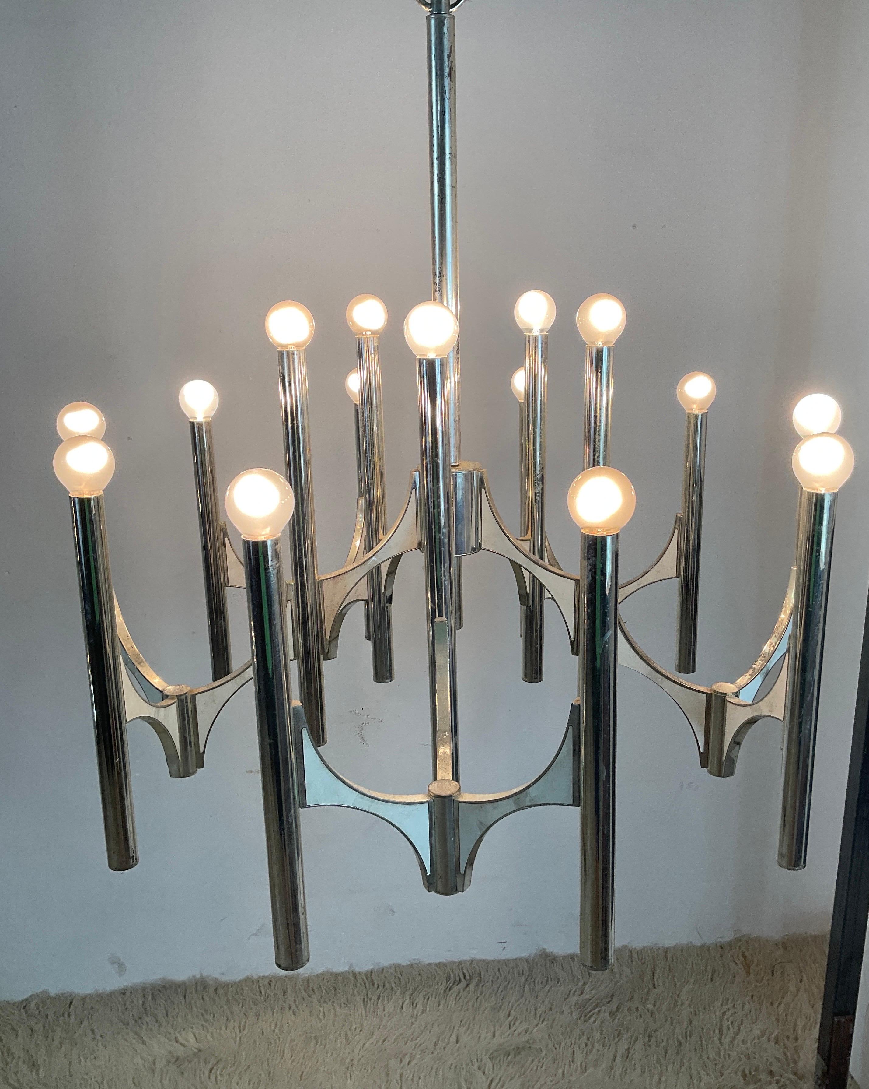 Mid-century silver plated chandelier by Gaetano Sciolari for Lightolier , Italy  For Sale 11