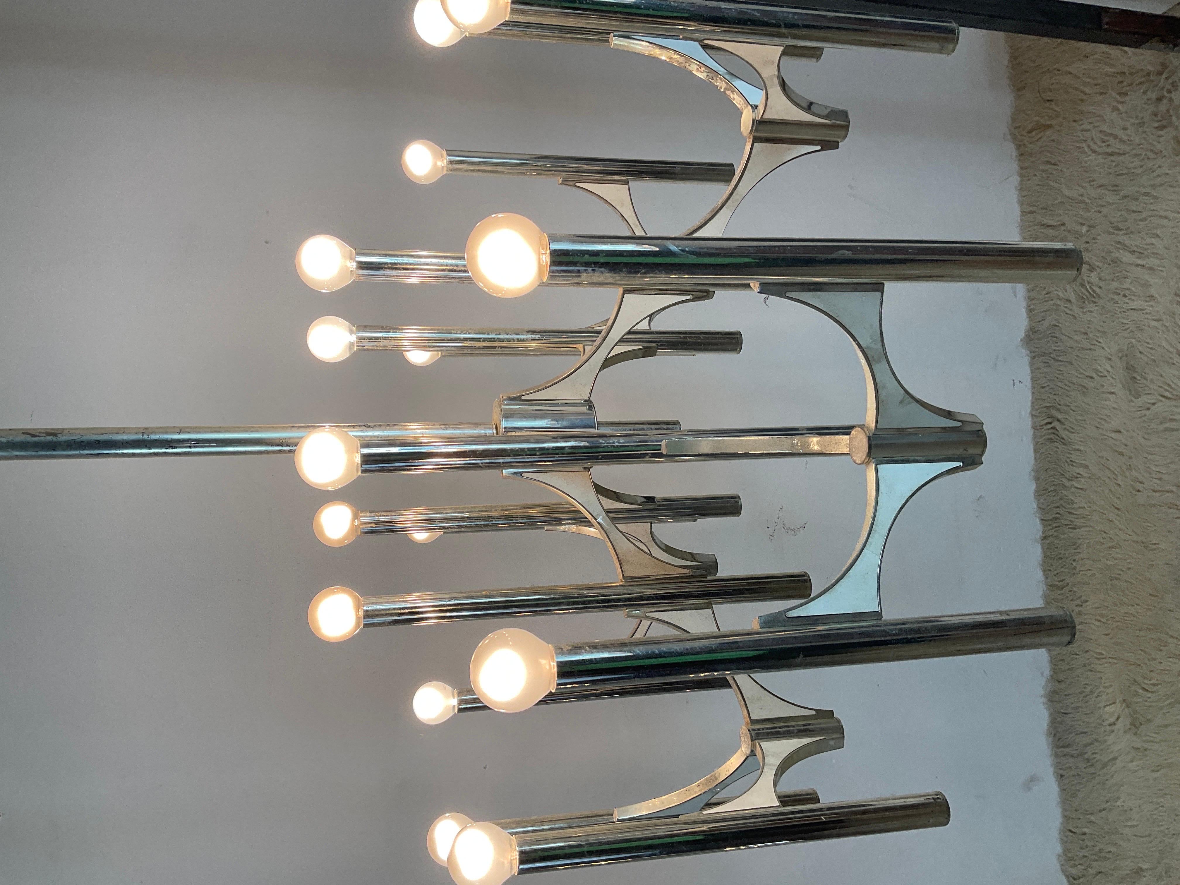 Mid-century silver plated chandelier by Gaetano Sciolari for Lightolier , Italy  For Sale 12