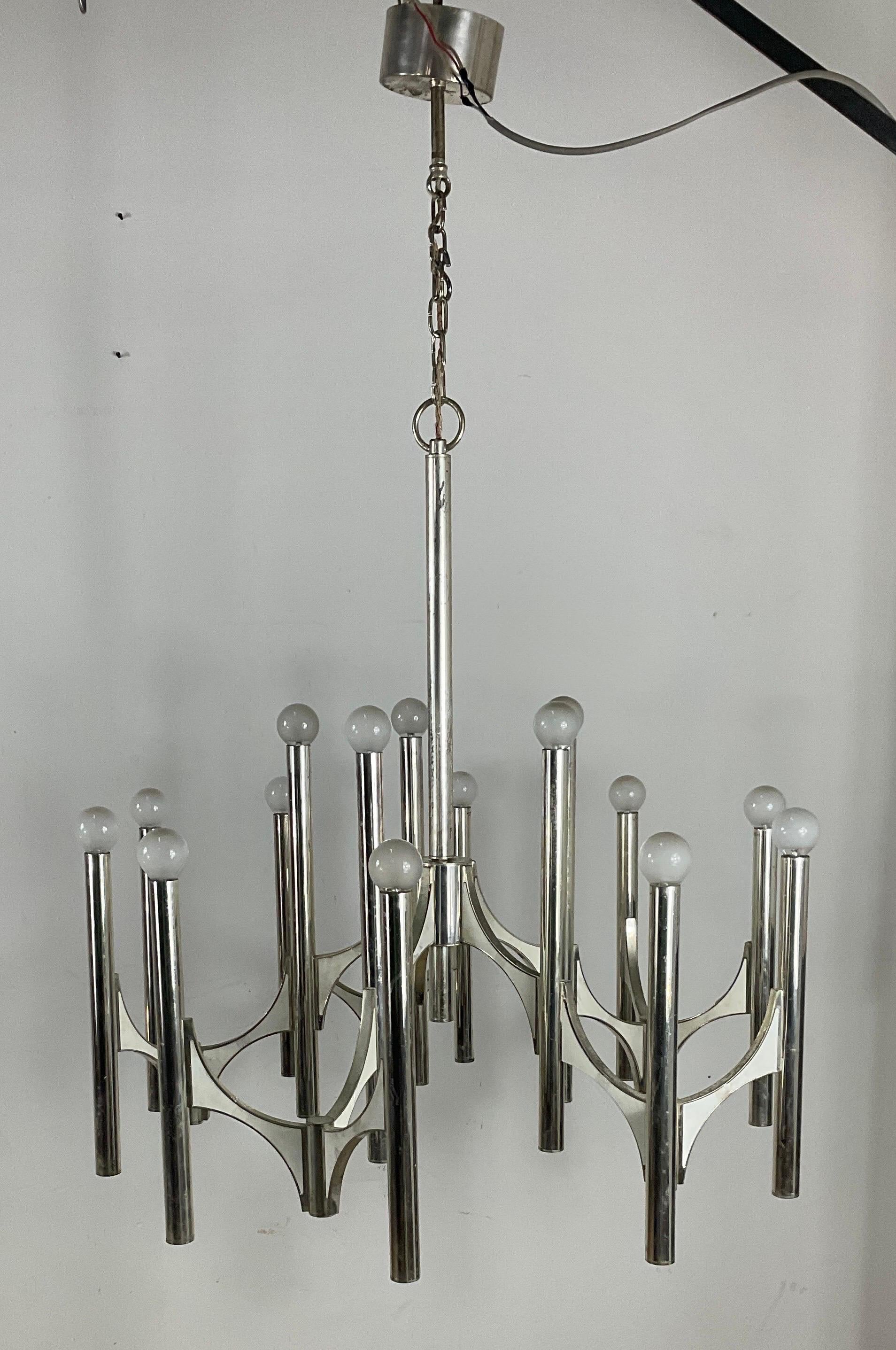 Mid-20th Century Mid-century silver plated chandelier by Gaetano Sciolari for Lightolier , Italy  For Sale