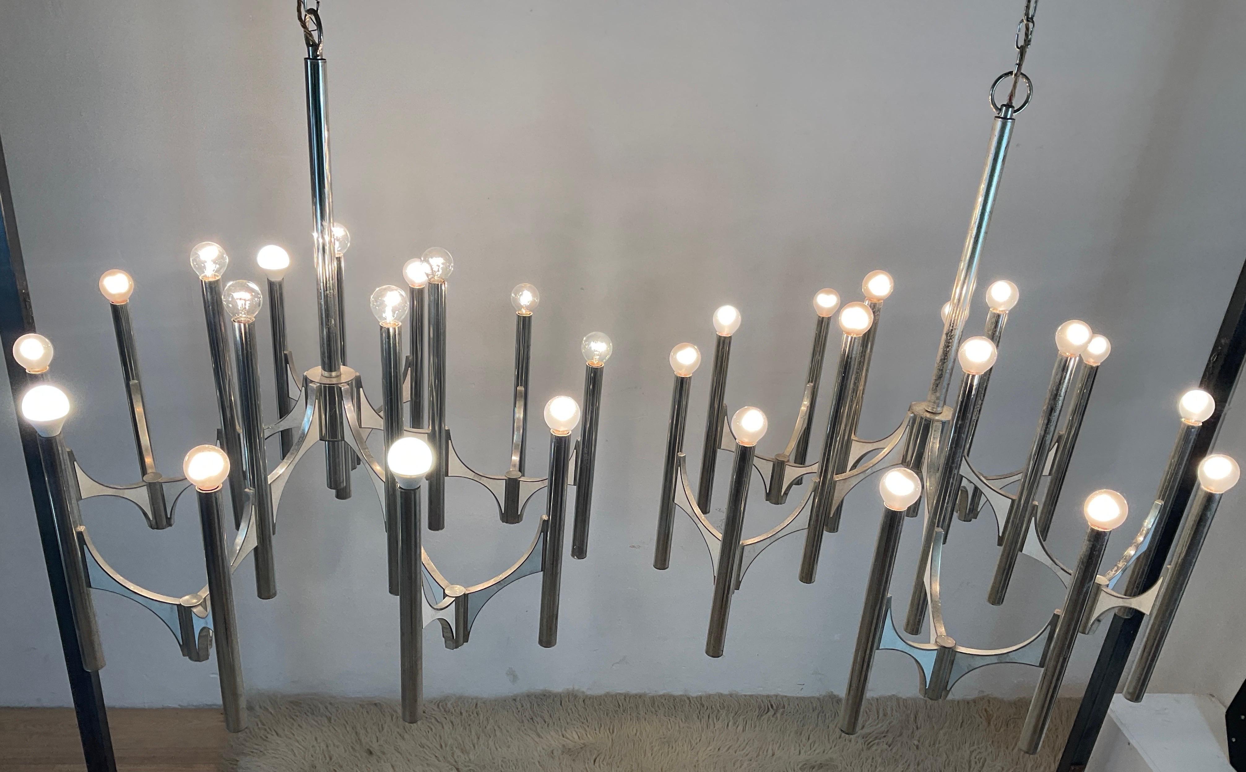 Mid-20th Century Mid-Century silver plated chandeliers by Gaetano Sciolari for Lightolier, Italy For Sale