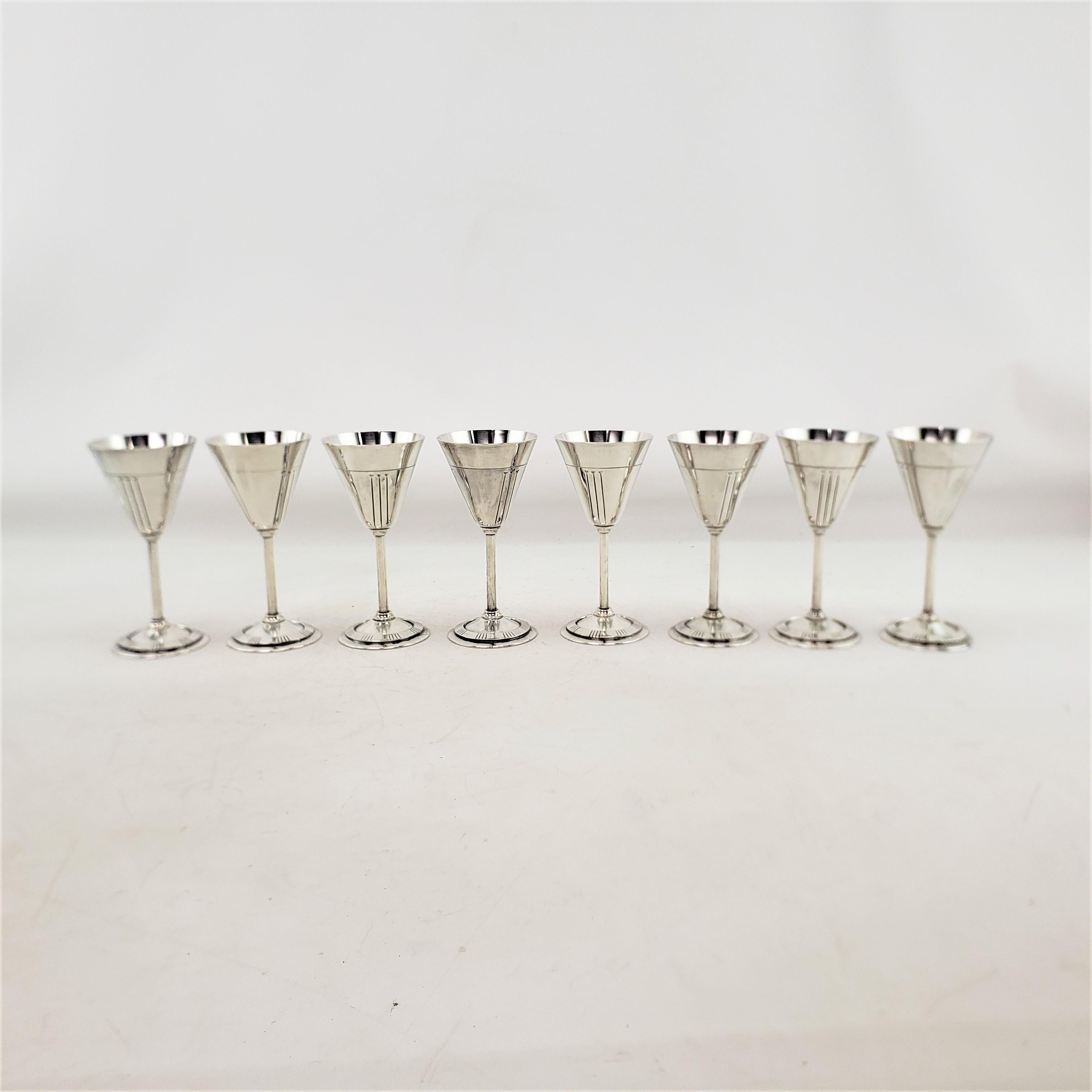 Midcentury Silver Plated Cocktail Set with Tray, Glasses & Shaker Pitcher 4