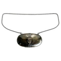 Mid-century Silver Plated Evening Bag with Buckle Latch and Chain