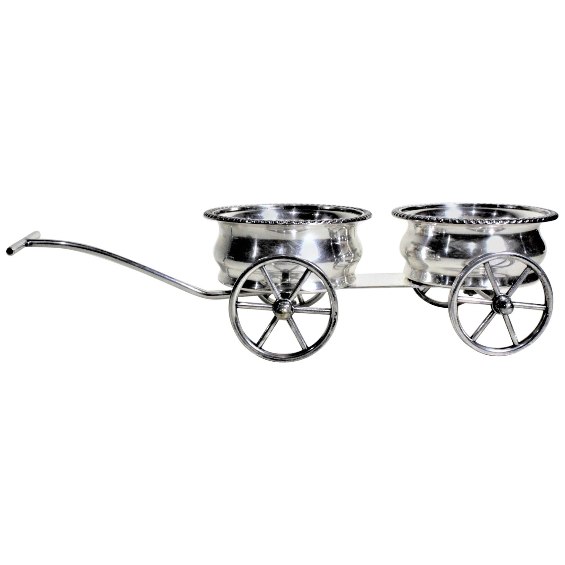 Mid-Century Silver Plated Figural Wine Bottle Wagon or Coaster Set