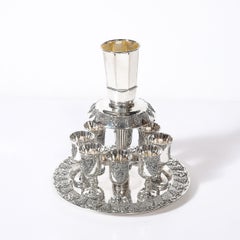Mid-Century Silver Plated Fountain Kiddush Cup Set in Grape & Vine Motif