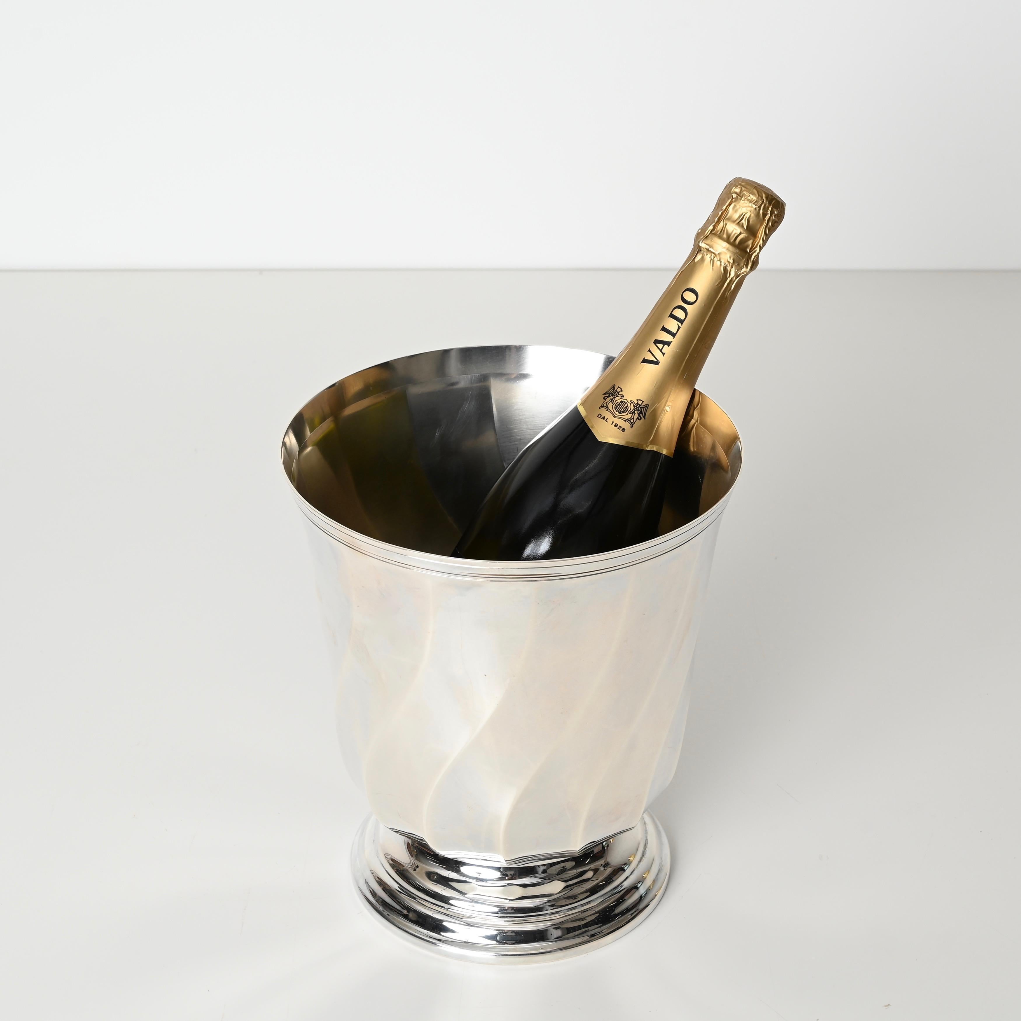 Mid-Century Silver Plated Ice Bucket Signed by Christofle, France 1980s 9