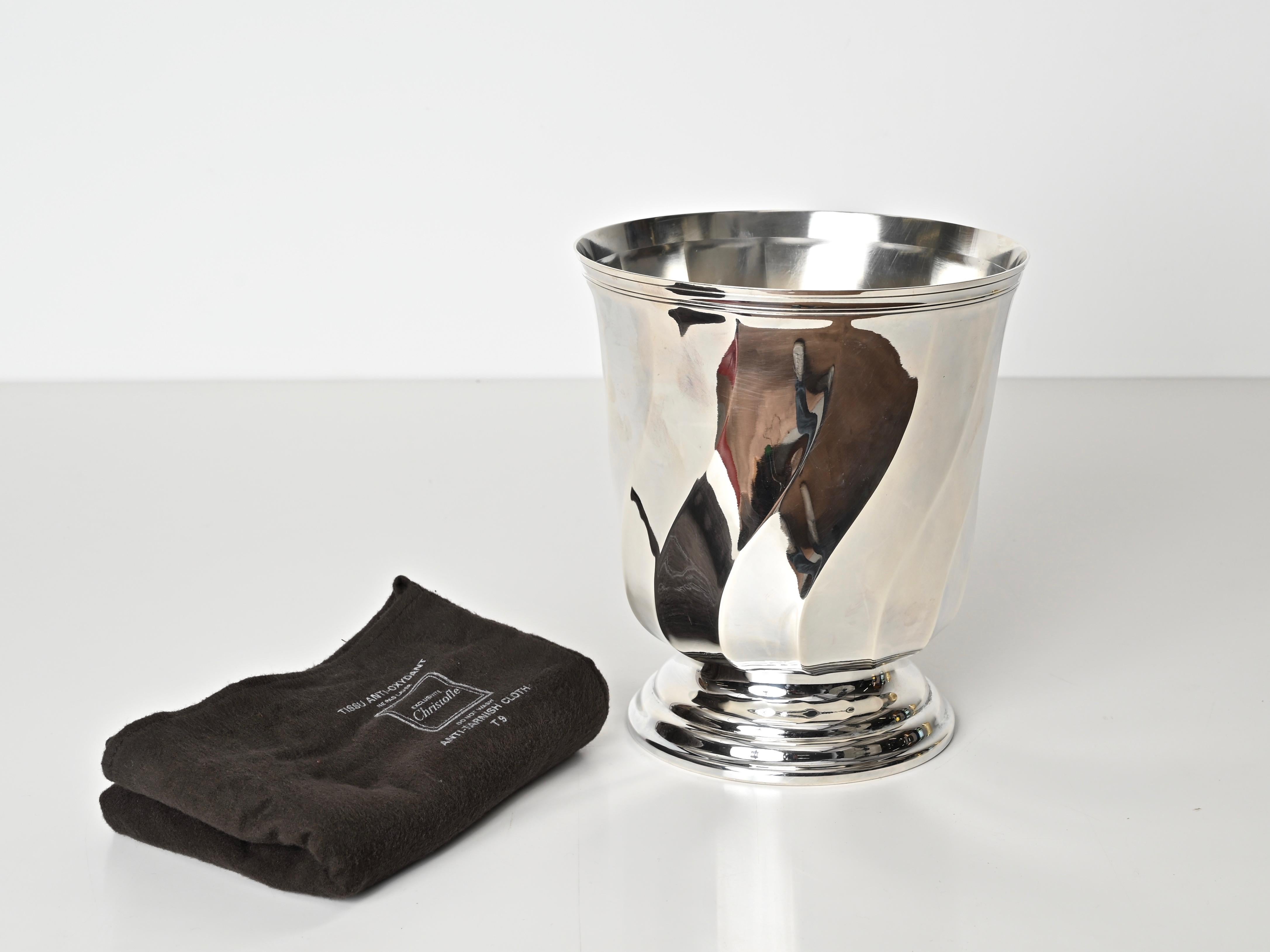 Mid-Century Modern Mid-Century Silver Plated Ice Bucket Signed by Christofle, France 1980s