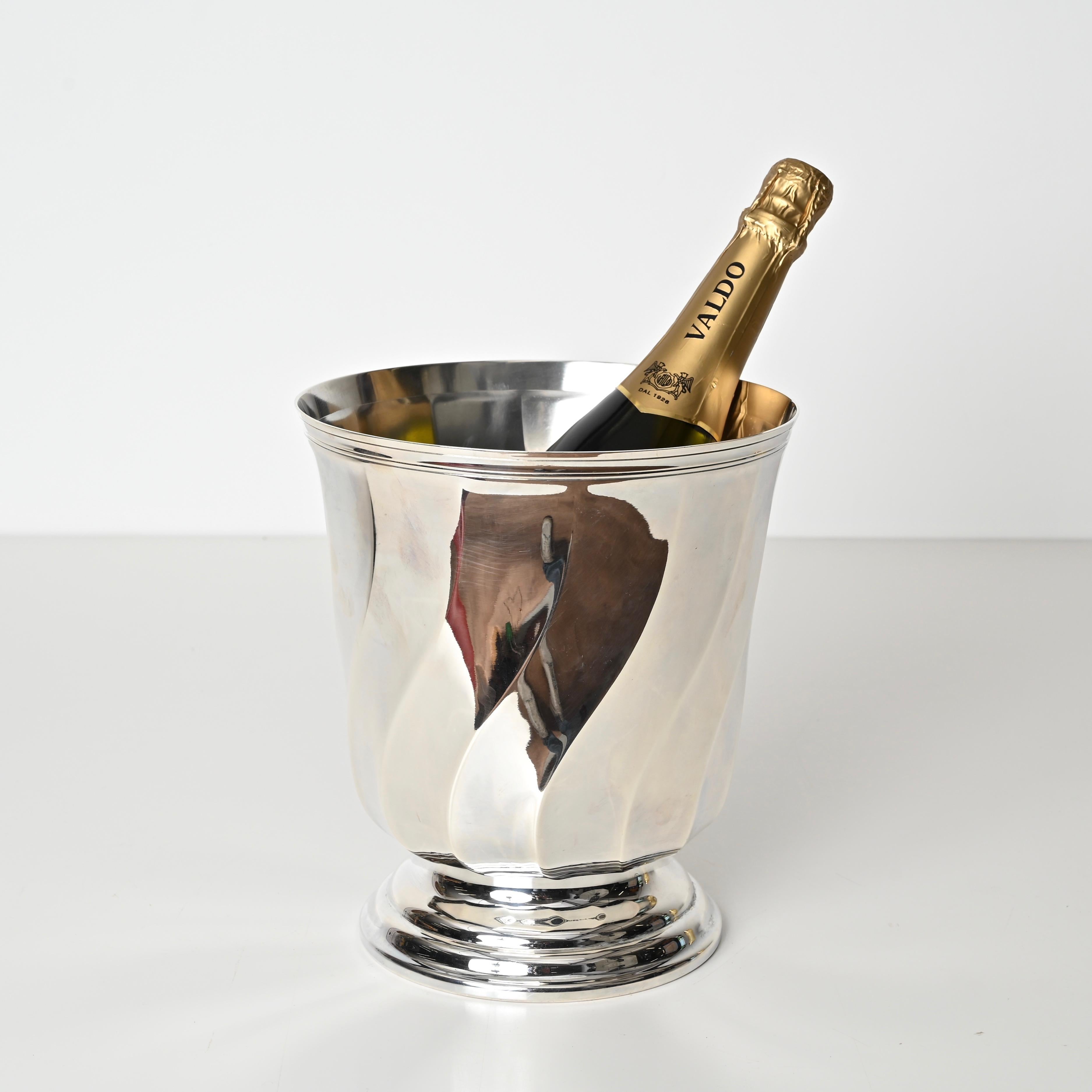 20th Century Mid-Century Silver Plated Ice Bucket Signed by Christofle, France 1980s