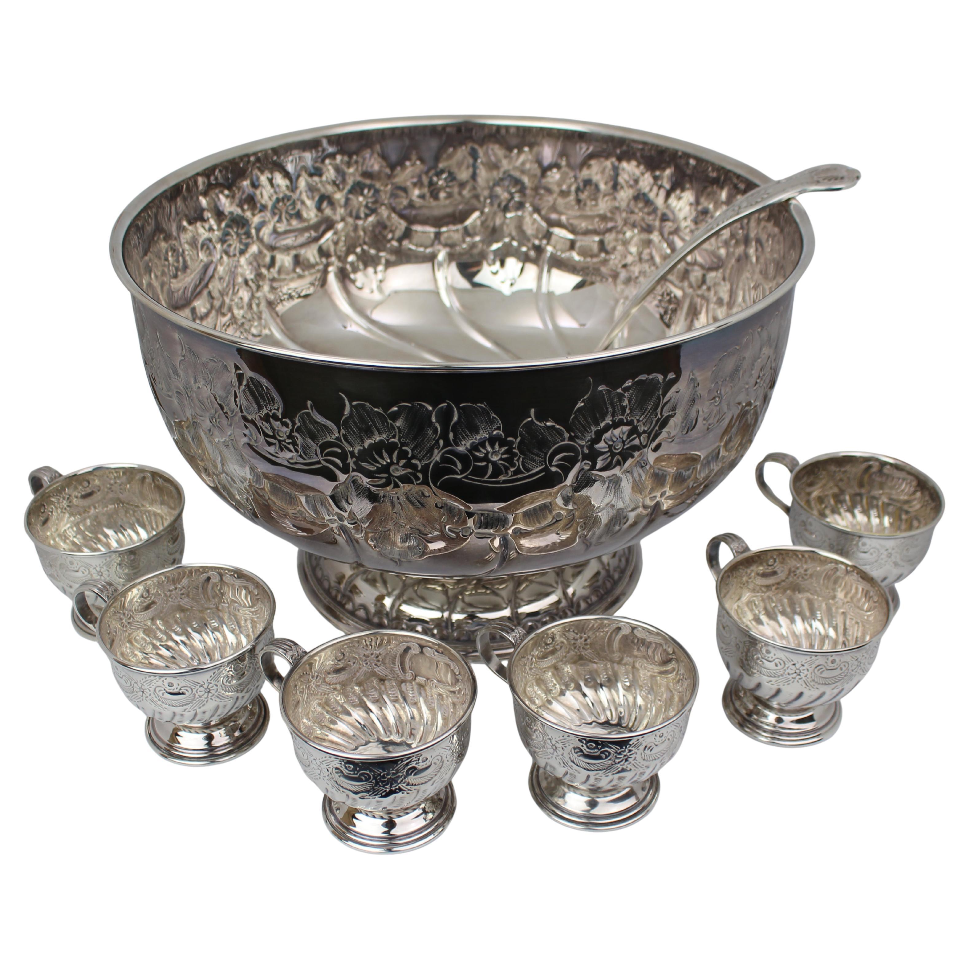 Mid-Century Silver-Plated Punch Bowl Set by The Sheffield Silver Co., USA