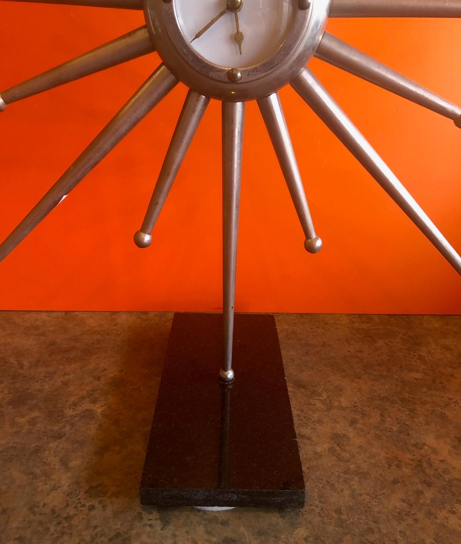 Mid-Century Modern Midcentury Silver Plated Sunburst Mantle Clock