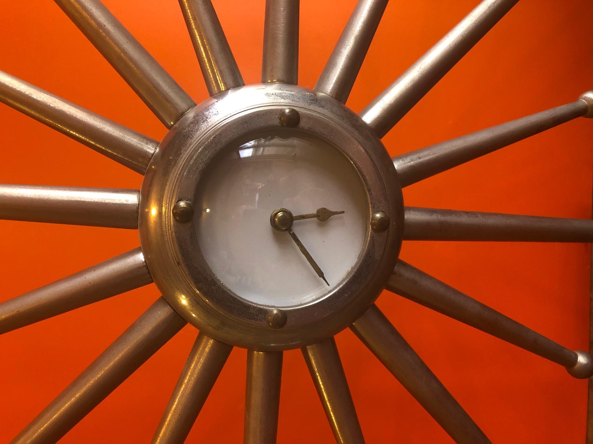 American Midcentury Silver Plated Sunburst Mantle Clock
