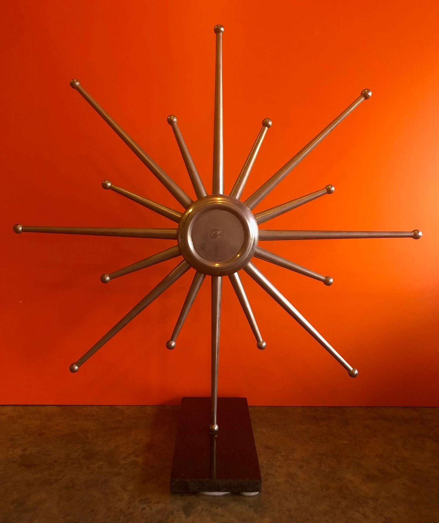 Midcentury Silver Plated Sunburst Mantle Clock In Good Condition In San Diego, CA