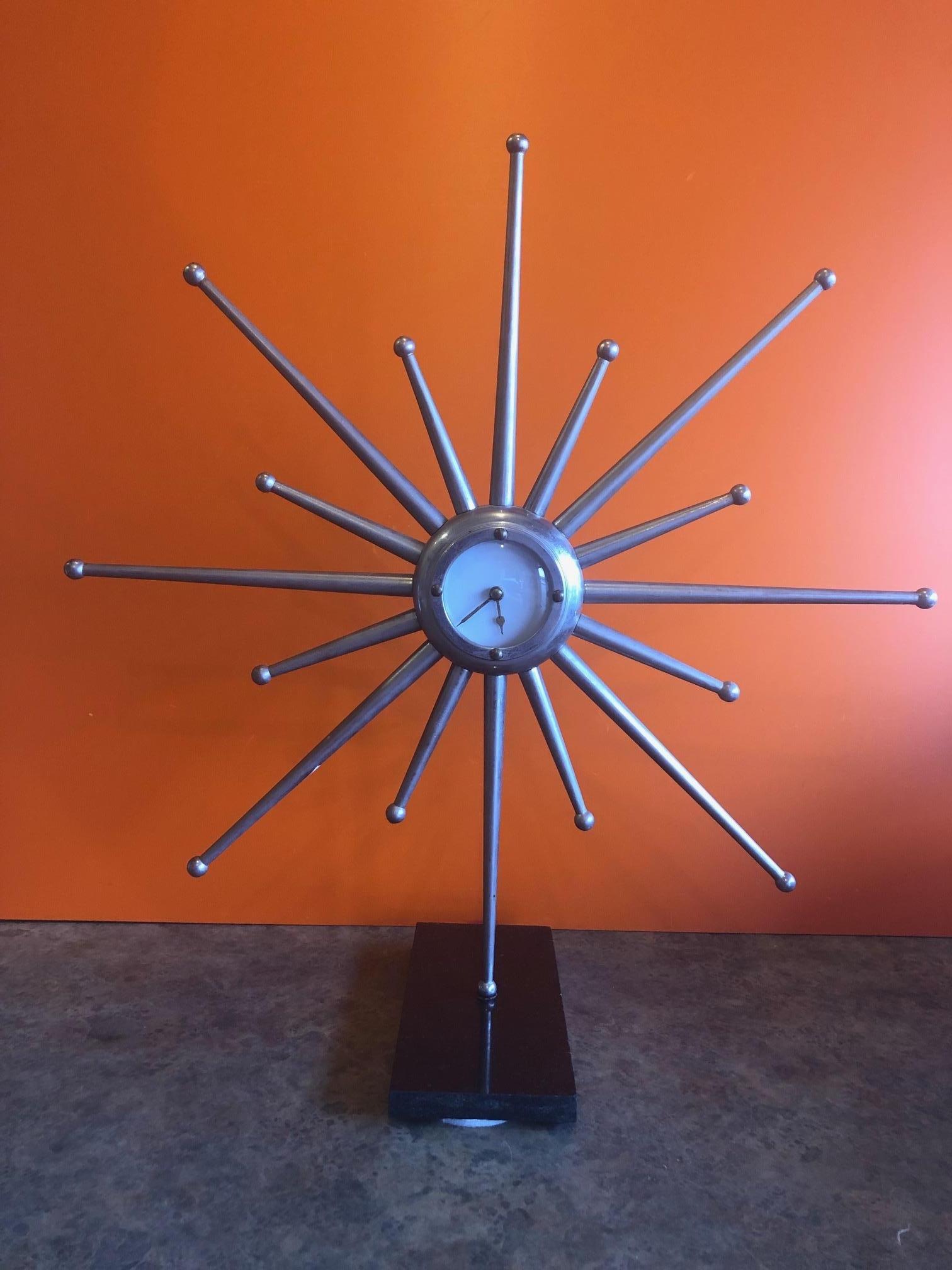 20th Century Midcentury Silver Plated Sunburst Mantle Clock