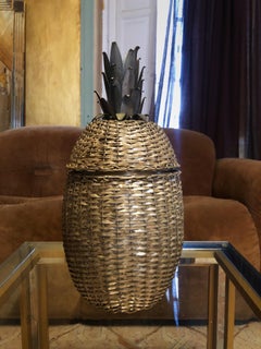 Mid Century Silver Plated Wire Pineapple Form Ice Bucket Hollywood Regency 1970s