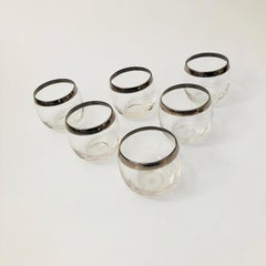 Mid Century Silver Rim Roly Poly Cocktail Glasses - Set of 6