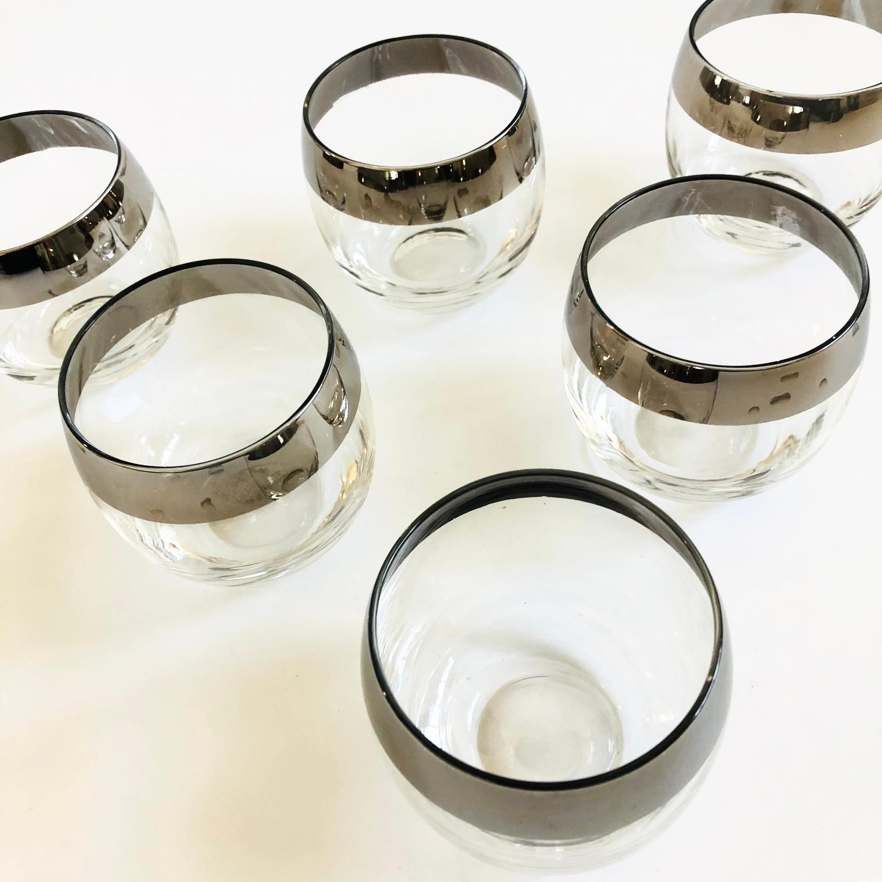 American Mid Century Silver Rim Roly Poly Cocktail Glasses - Set of 6