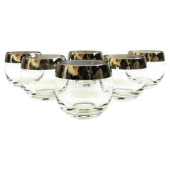 Mid Century Silver Rim Roly Poly Cocktail Glasses - Set of 6