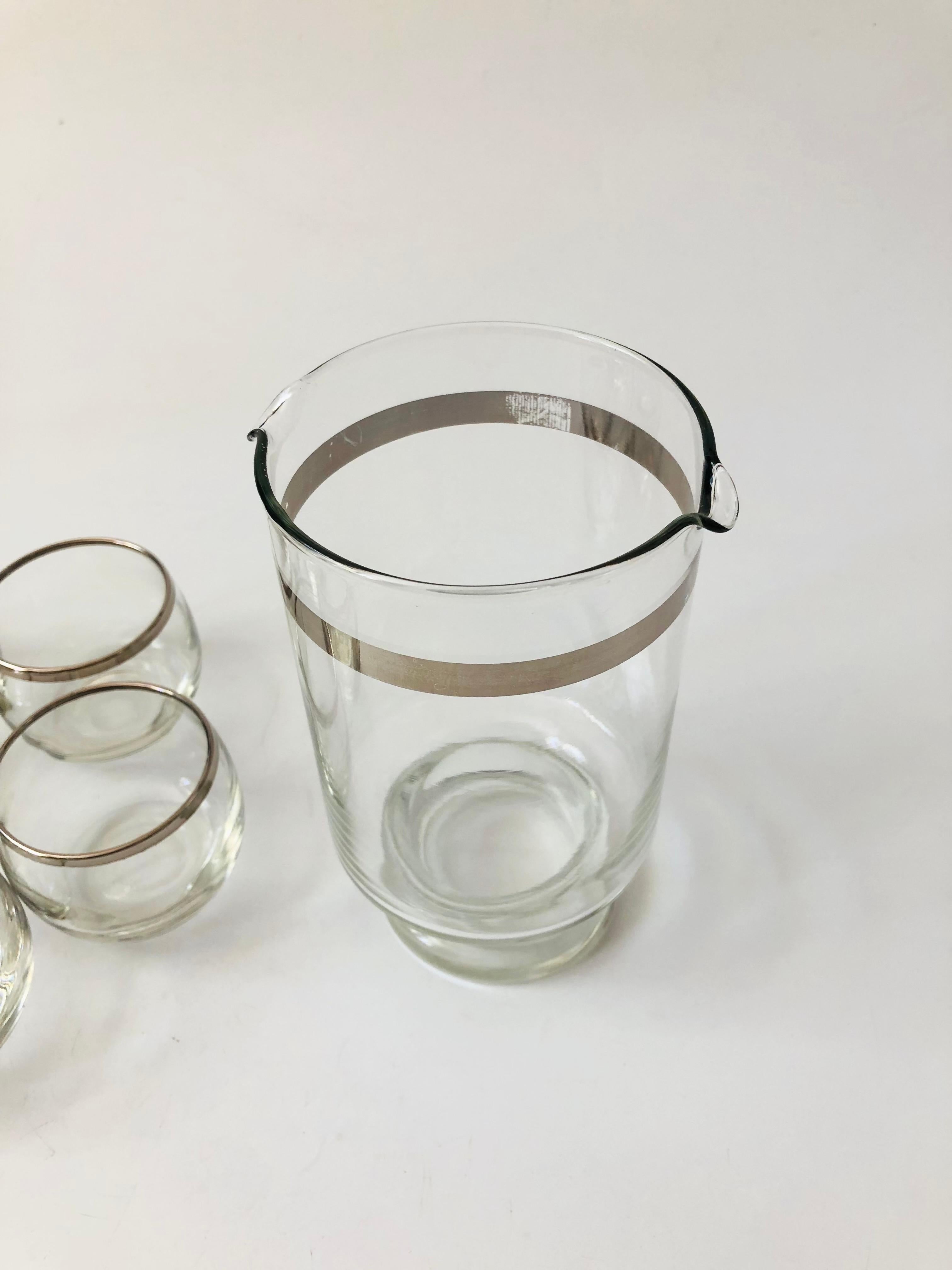 Glass Mid Century Silver Rimmed Cocktail Set - 6 Pieces