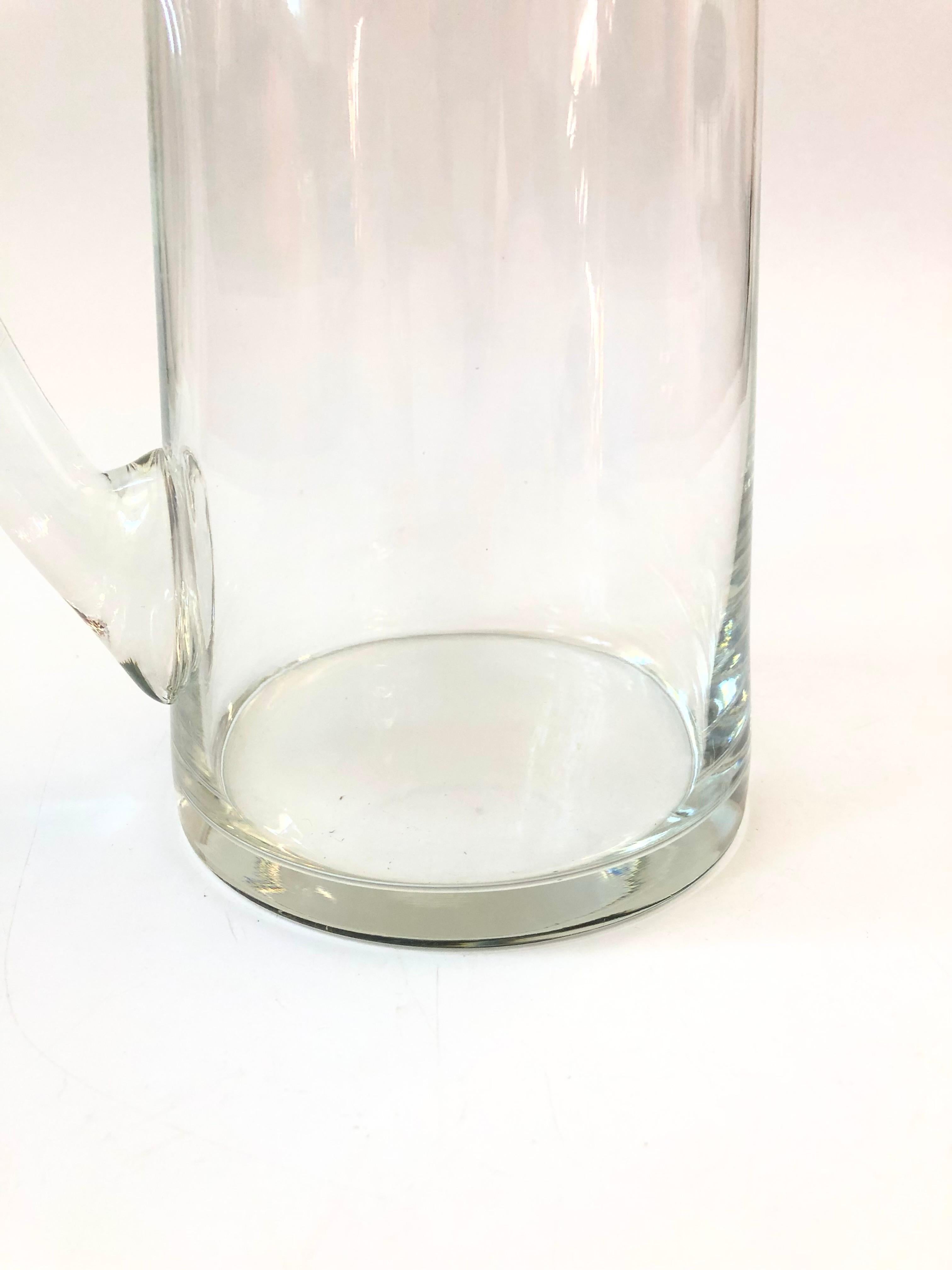 20th Century Mid Century Silver Rimmed Glass Pitcher