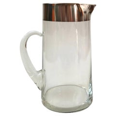 Mid Century Silver Rimmed Glass Pitcher