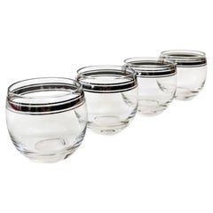 Mid Century Silver Striped Roly Poly Cocktail Glasses - Set of 4