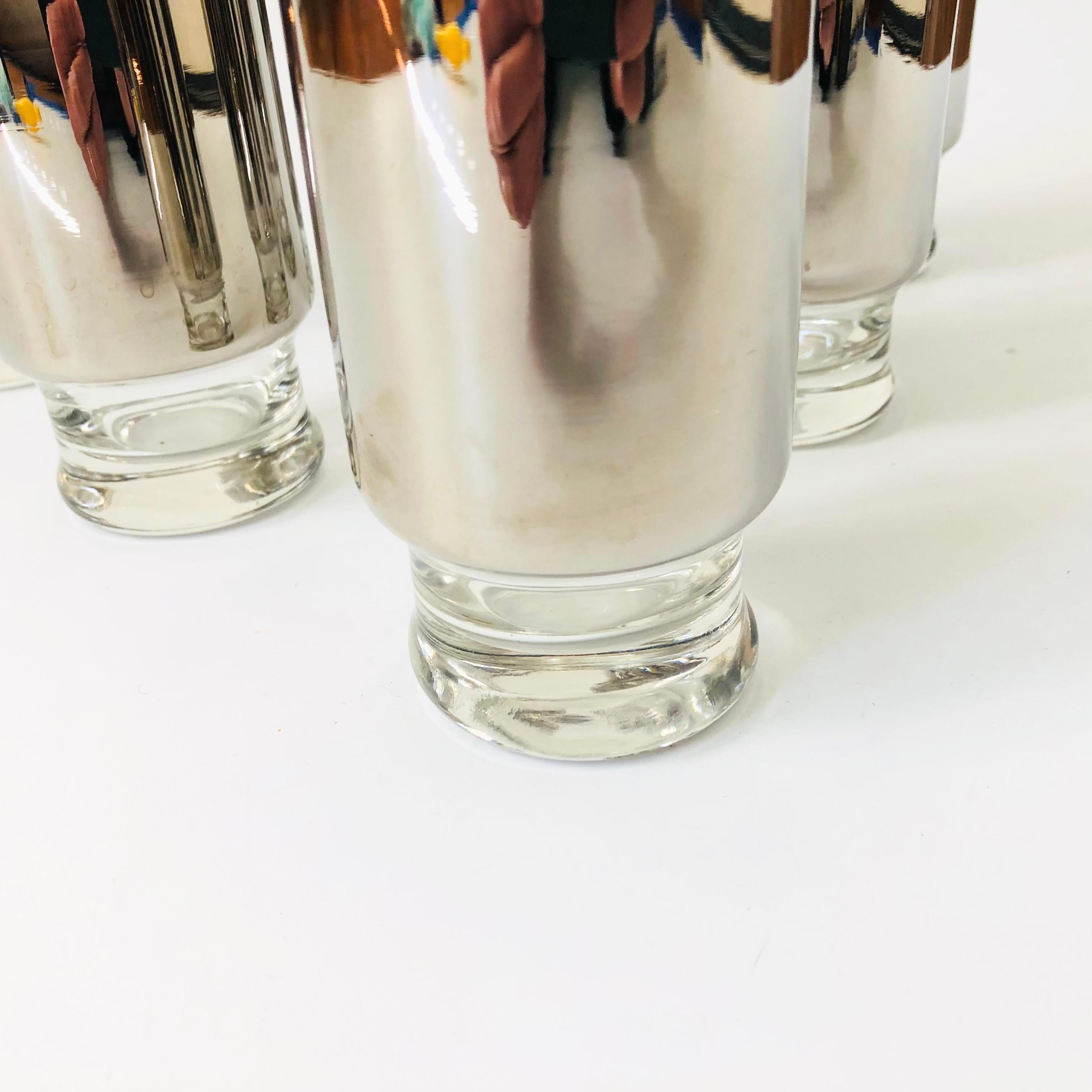 Glass Mid Century Silver Tumblers - Set of 6 For Sale