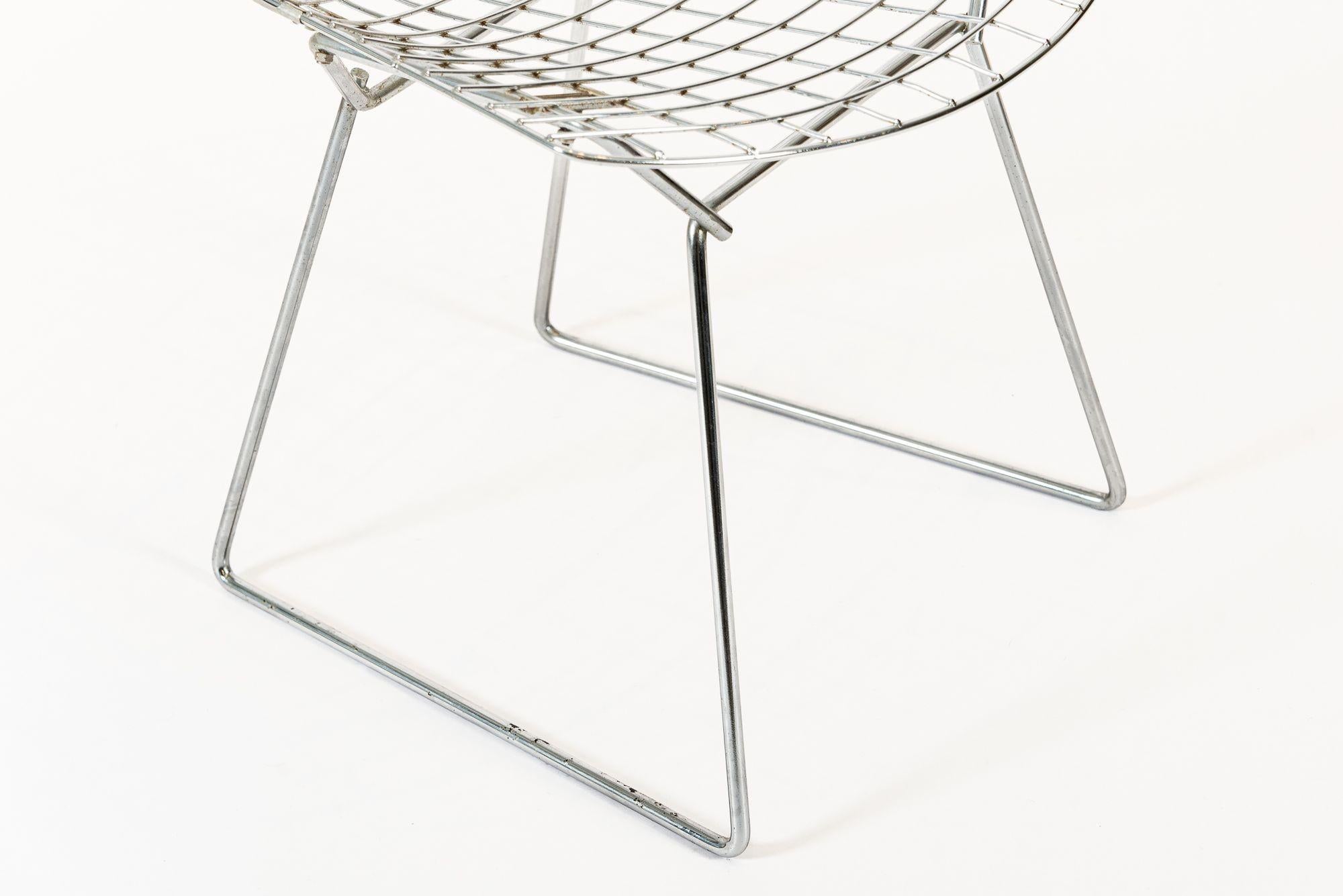 Mid Century Silver Wire Dining Side Chairs by Bertoia for Knoll For Sale 3