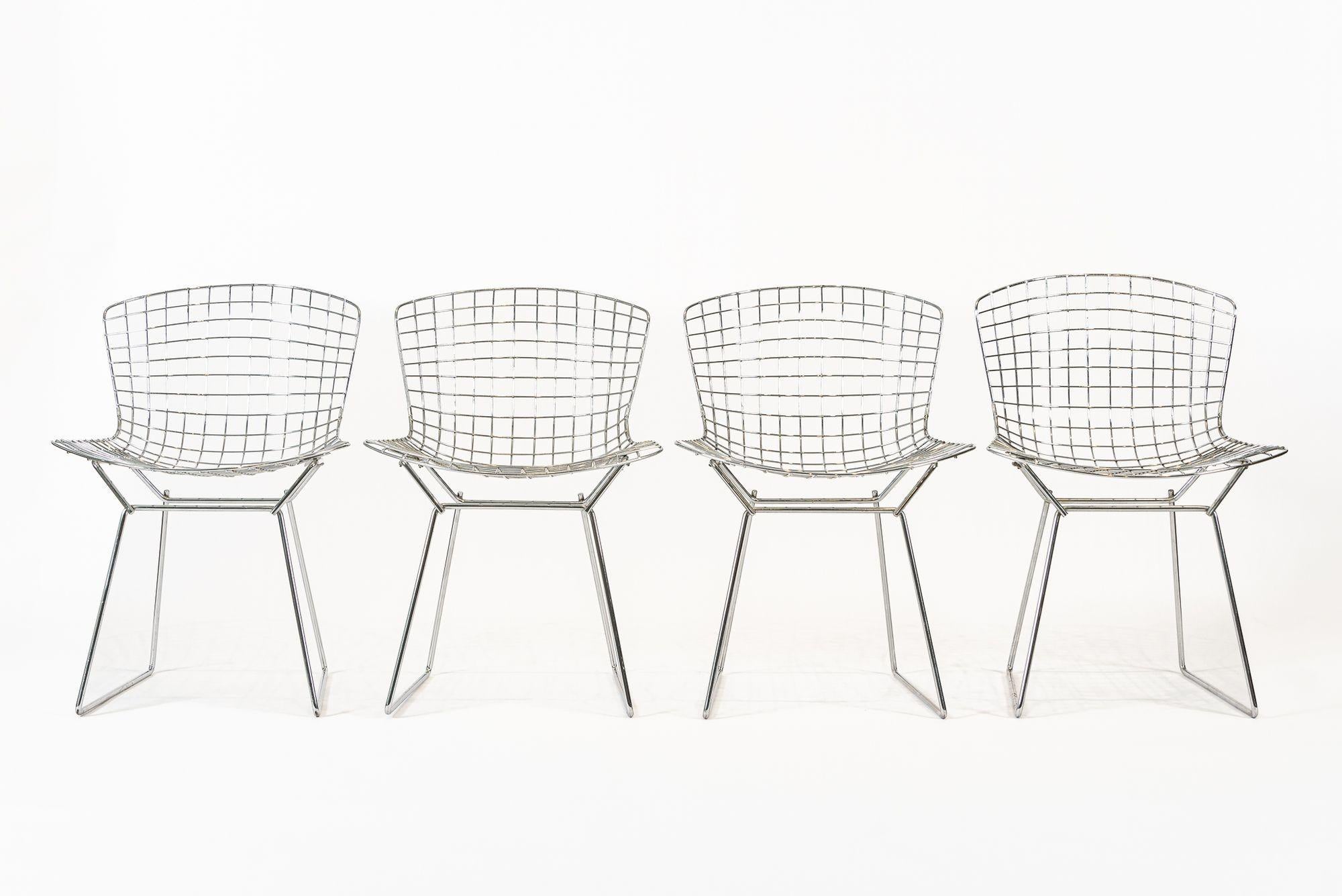 Mid Century Silver Wire Dining Side Chairs by Bertoia for Knoll For Sale 4