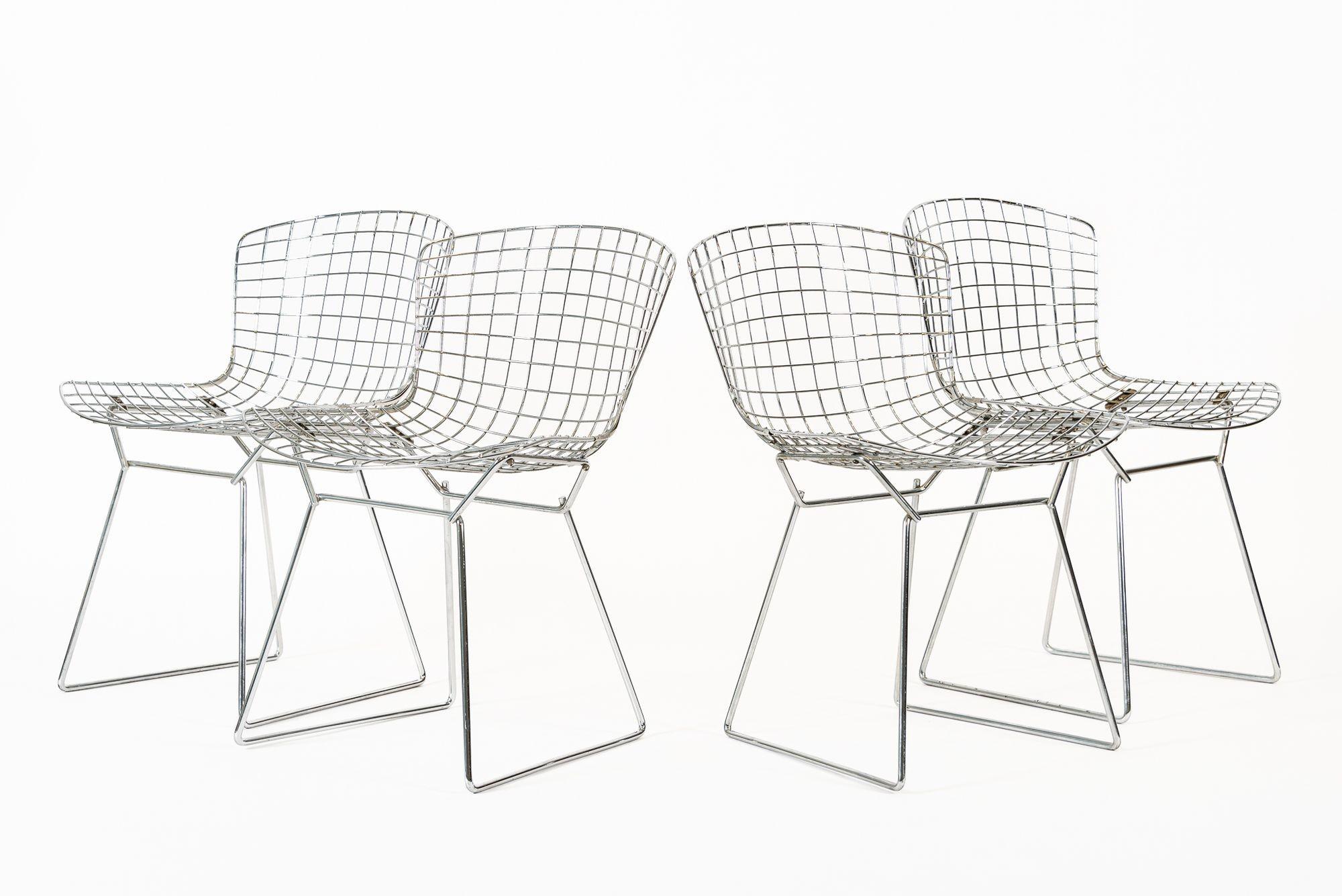 Mid Century Silver Wire Dining Side Chairs by Bertoia for Knoll For Sale 5