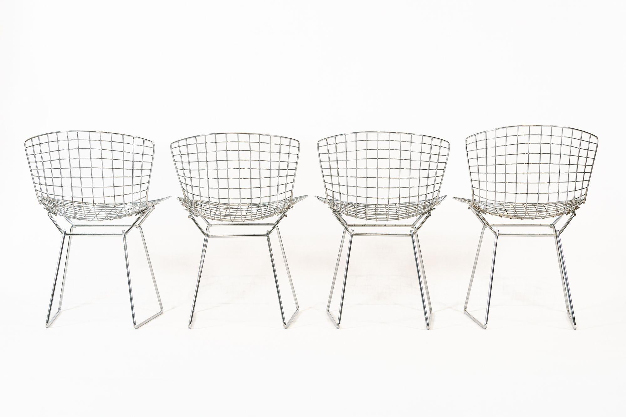 Mid-Century Modern Mid Century Silver Wire Dining Side Chairs by Bertoia for Knoll For Sale