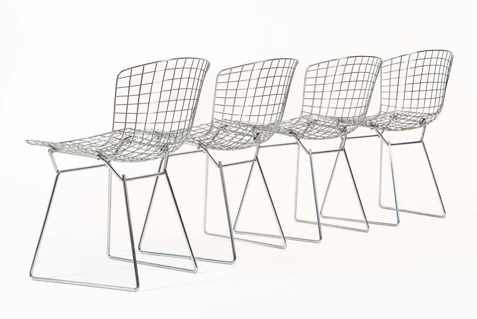 American Mid Century Silver Wire Dining Side Chairs by Bertoia for Knoll For Sale