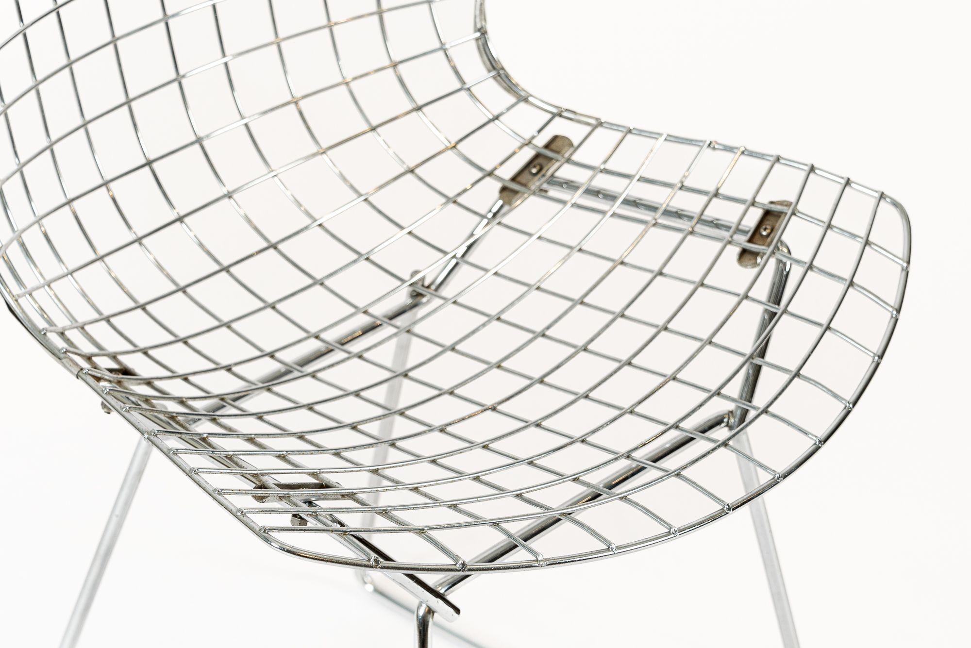 Steel Mid Century Silver Wire Dining Side Chairs by Bertoia for Knoll For Sale