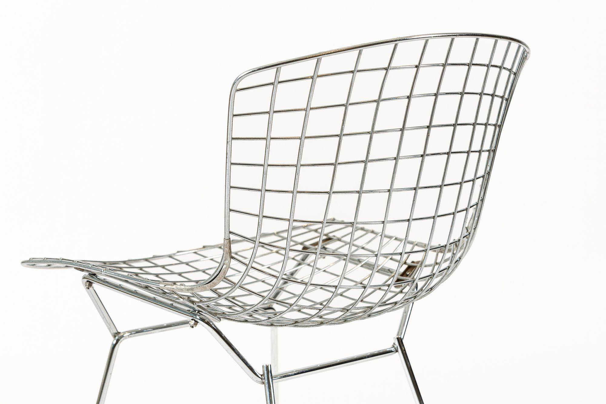 Mid Century Silver Wire Dining Side Chairs by Bertoia for Knoll For Sale 1