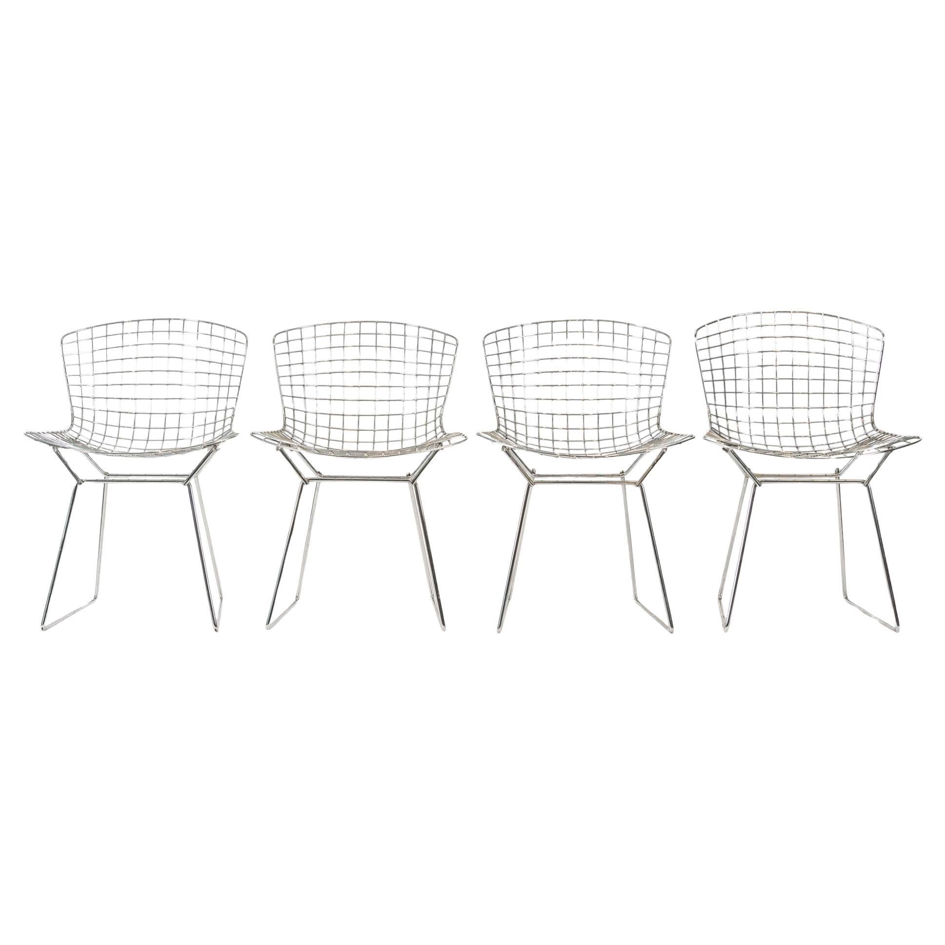 Mid Century Silver Wire Dining Side Chairs by Bertoia for Knoll