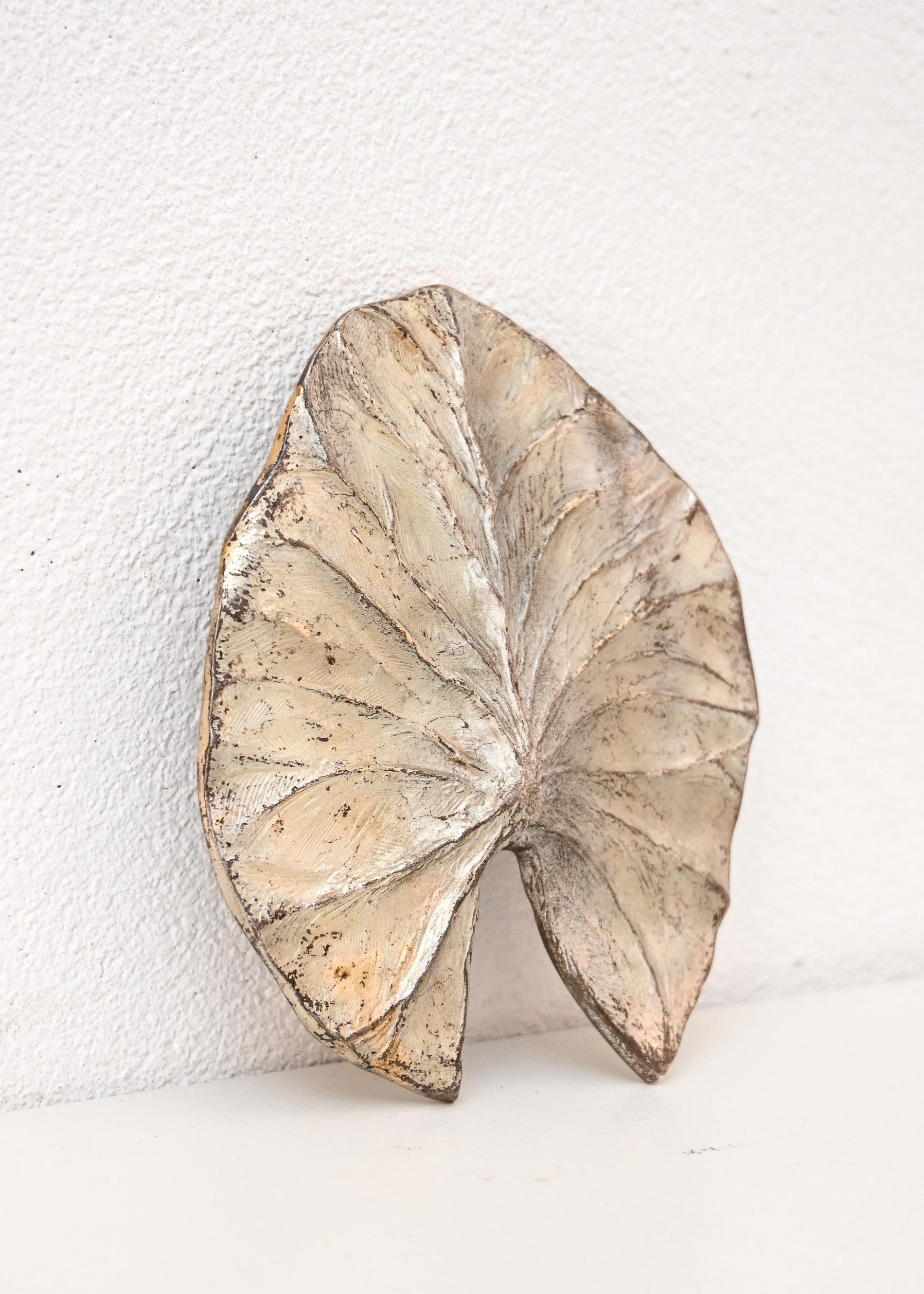 French Mid-Century Silvered Bronze Lily Leaf by Chrystaine Charles For Sale