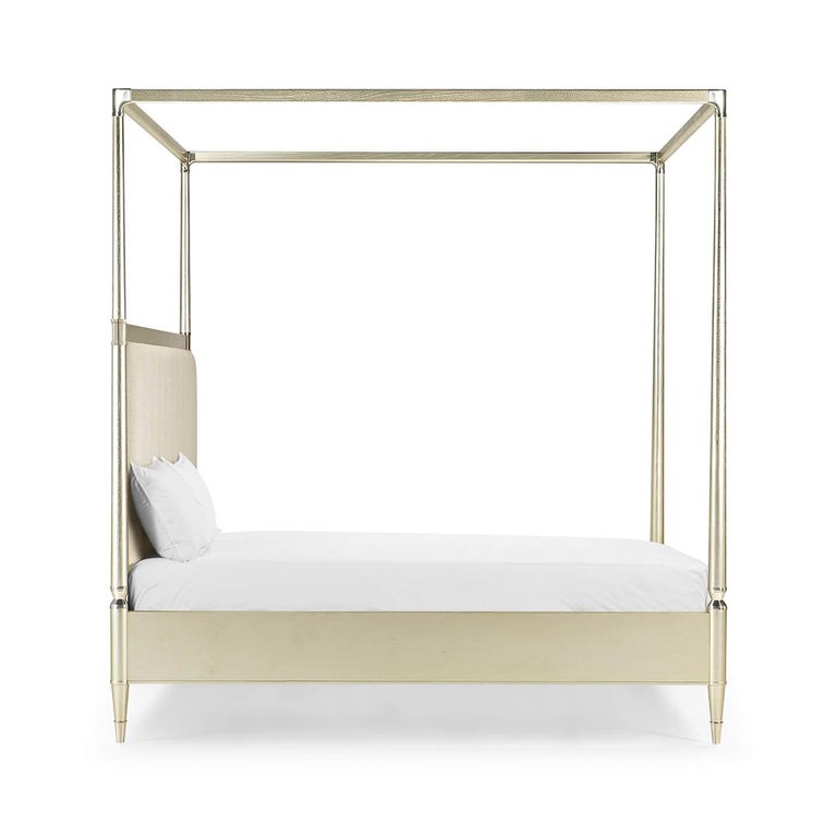 Vietnamese Mid Century Silvered King Size Canopy Bed For Sale