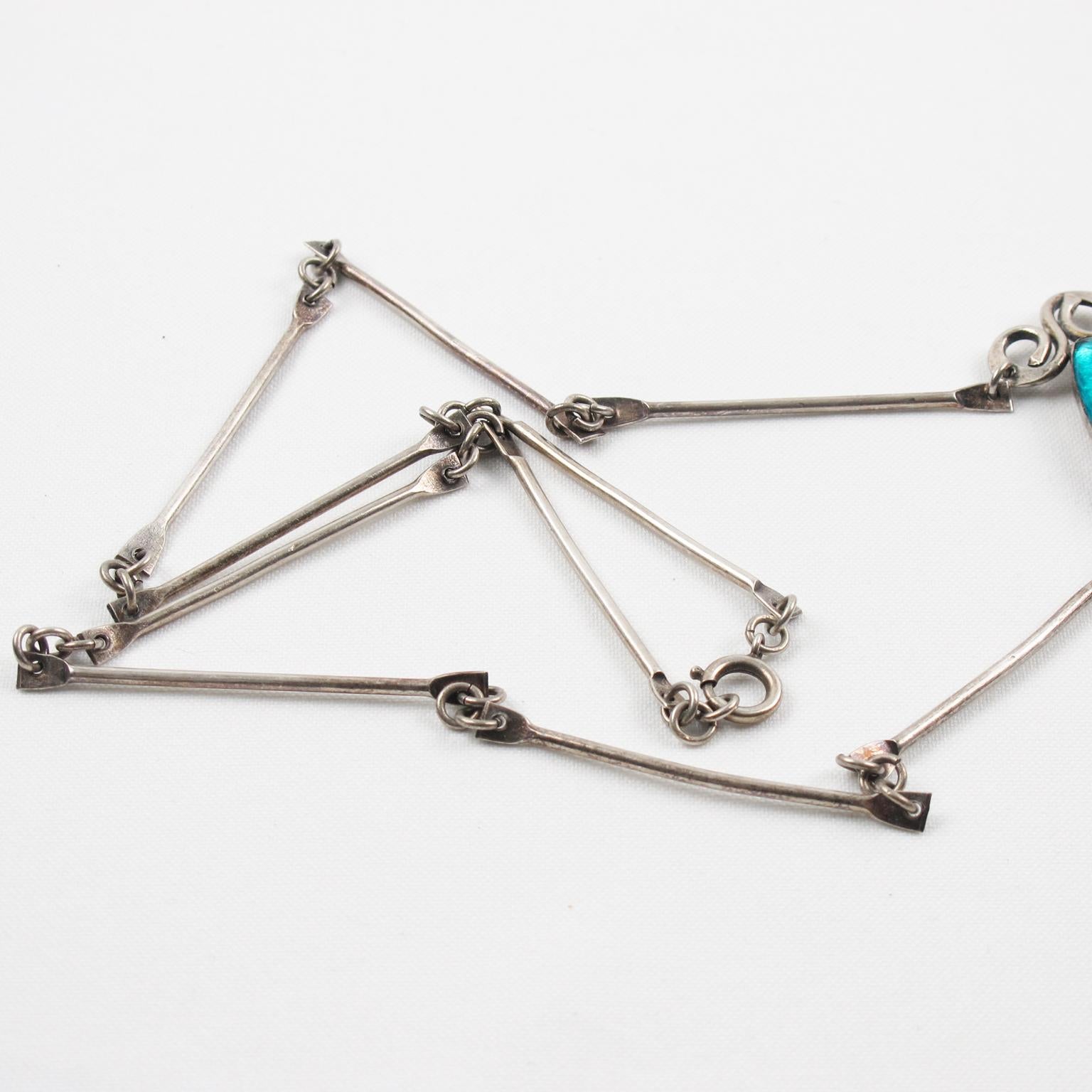 Vintage Silvered Necklace with Blue Poured Glass and Silver Foil Drops 1
