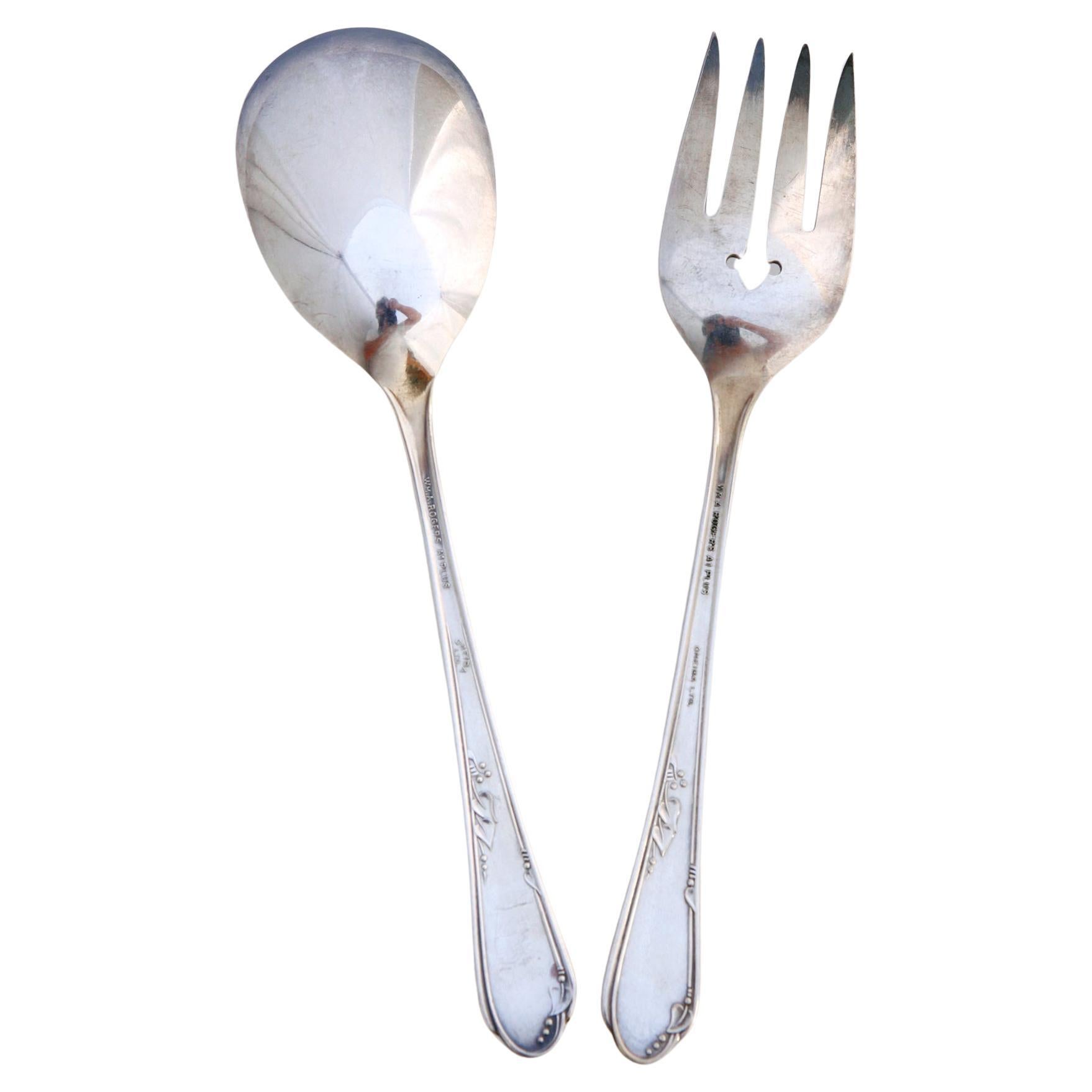 Mid-Century Modern Mid century Silverplate Serving Spoon & Fork  For Sale