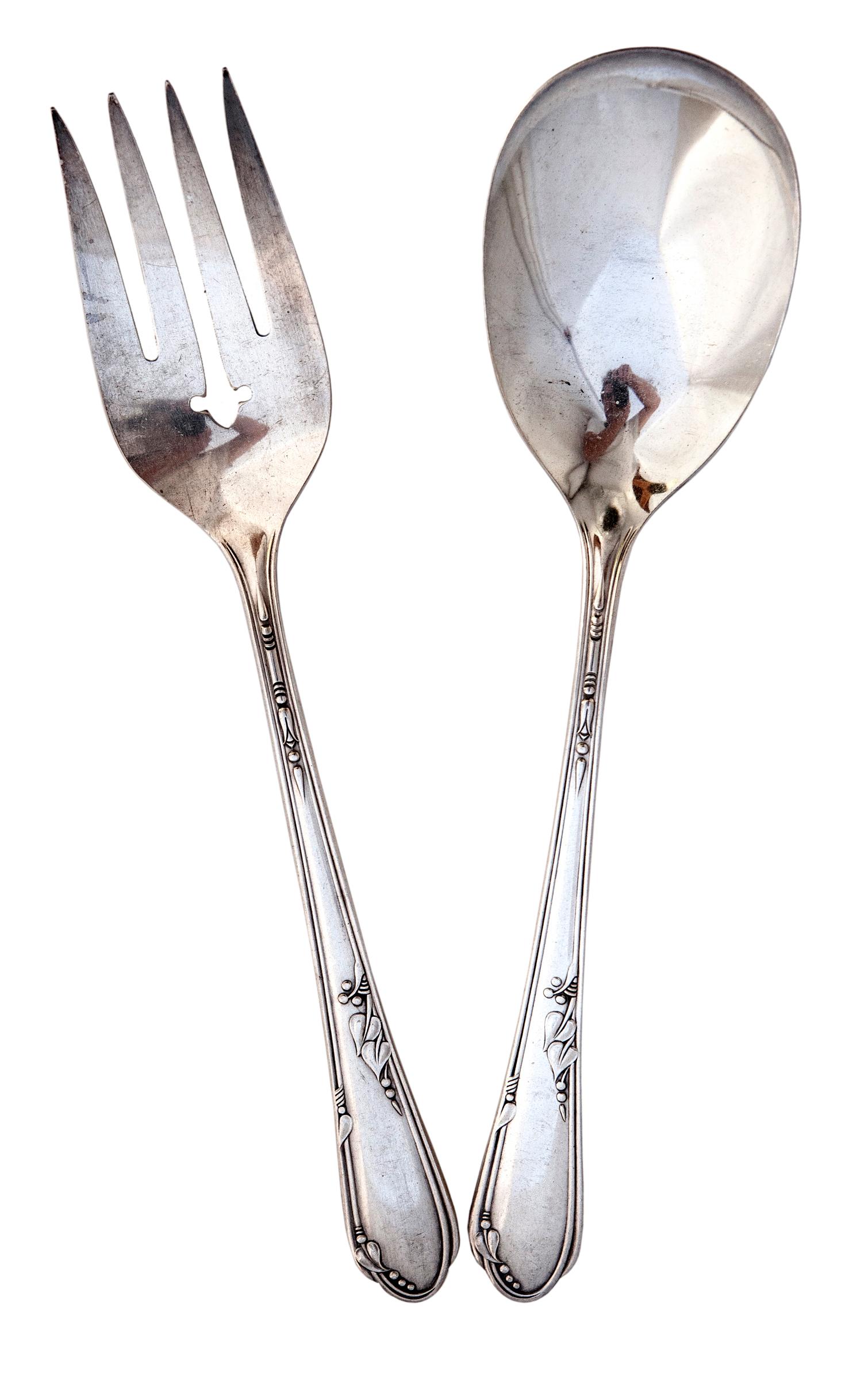 American Mid century Silverplate Serving Spoon & Fork  For Sale