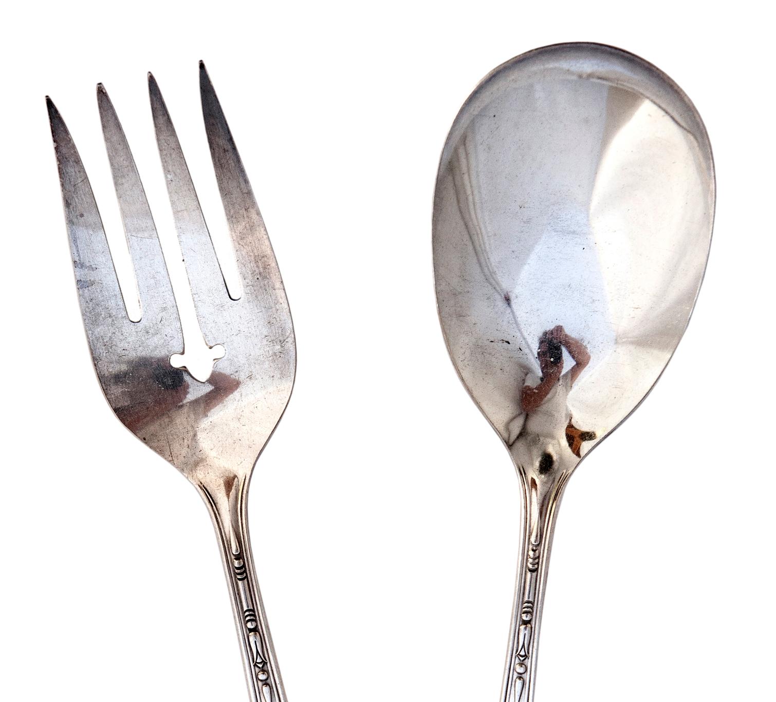 Mid century Silverplate Serving Spoon & Fork  In Good Condition For Sale In Malibu, CA