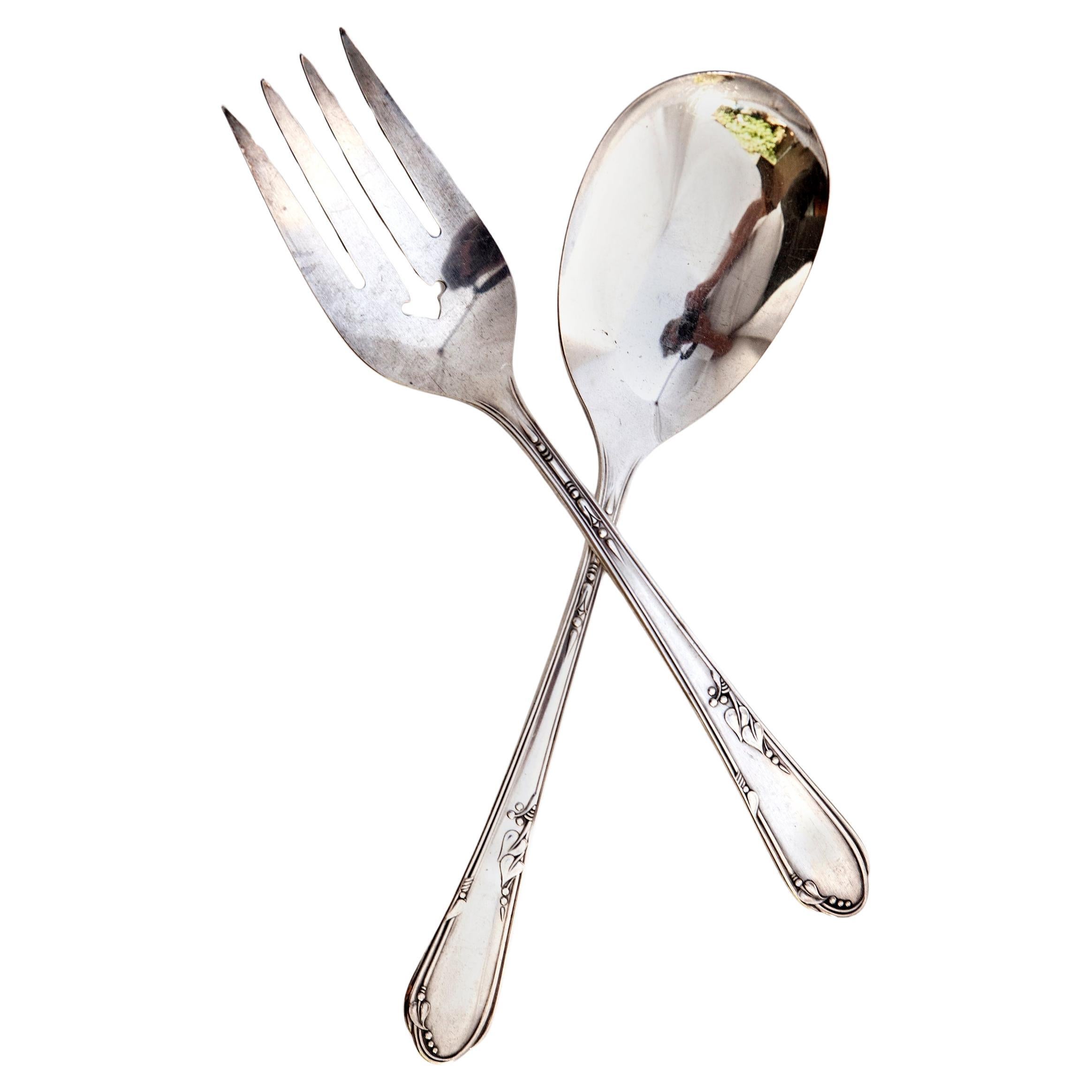 Mid century Silverplate Serving Spoon & Fork  For Sale