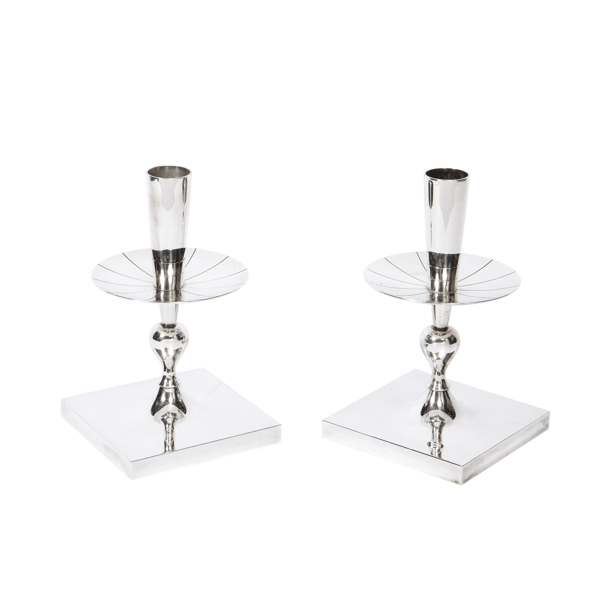 Mid-Century Modern Mid-Century Silverplated Candlesticks by Tommi Parzinger for Dorlyn Silversmiths For Sale