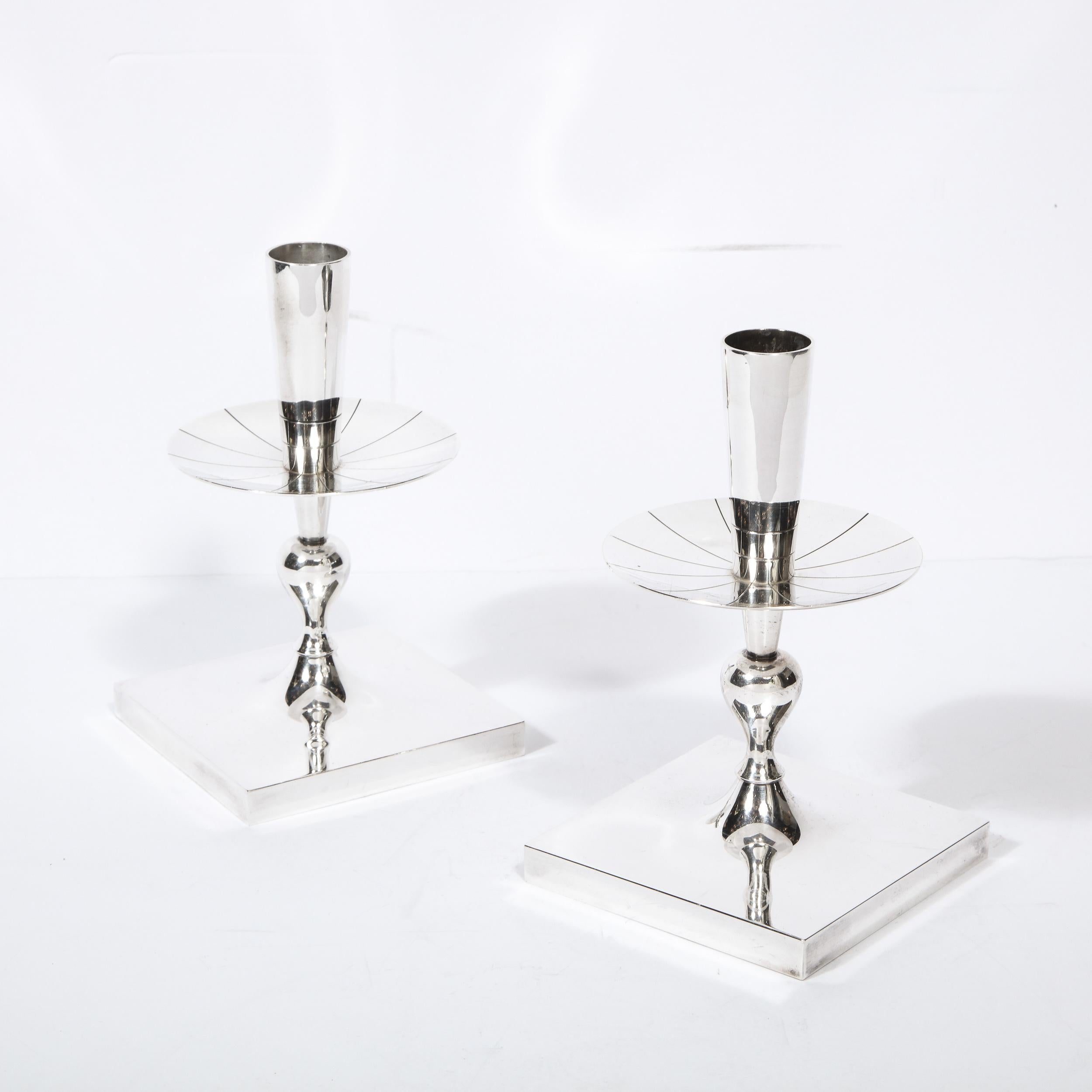 Mid-Century Modern Mid-Century Silverplated Candlesticks by Tommi Parzinger for Dorlyn Silversmiths For Sale