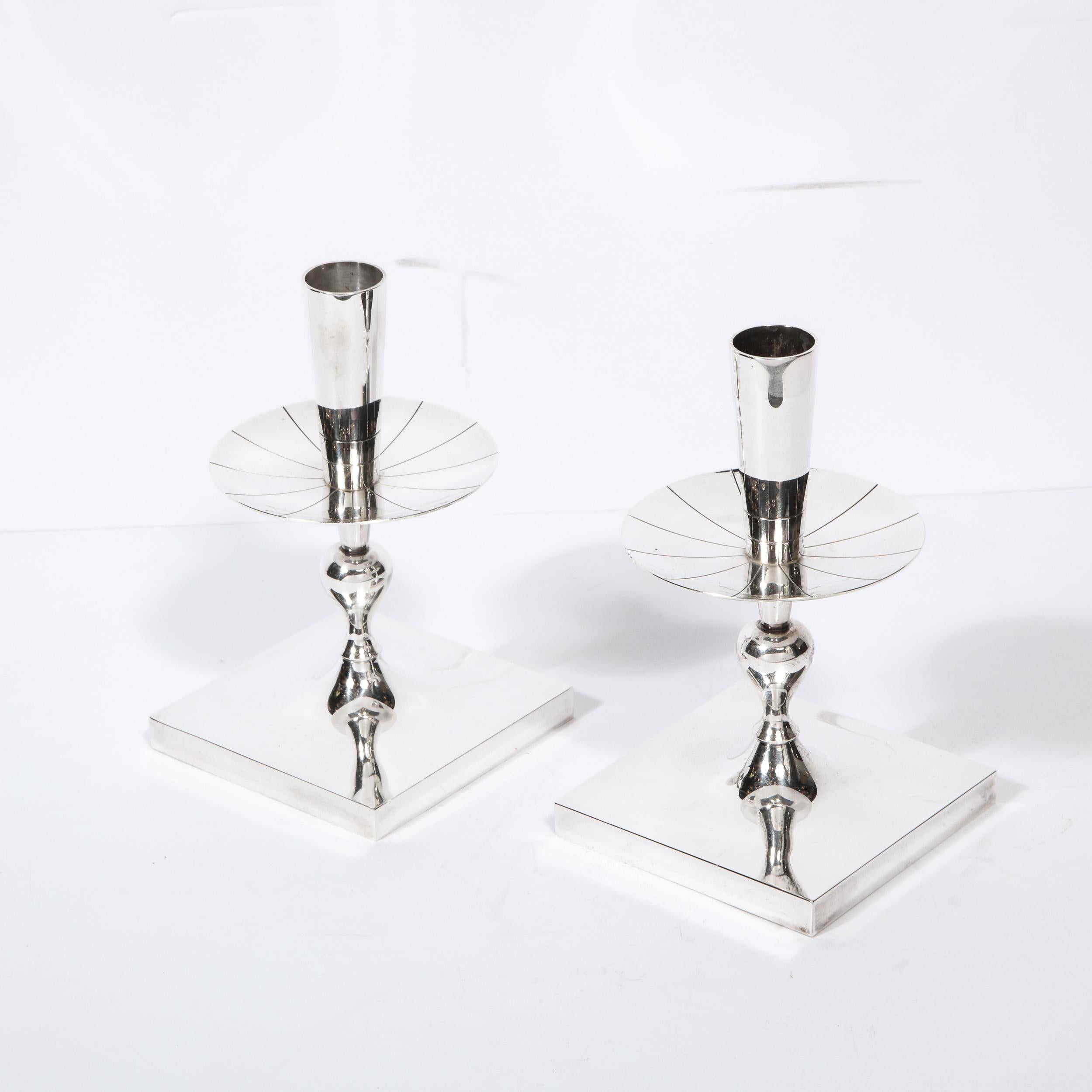 Mid-Century Silverplated Candlesticks by Tommi Parzinger for Dorlyn Silversmiths In Excellent Condition For Sale In New York, NY
