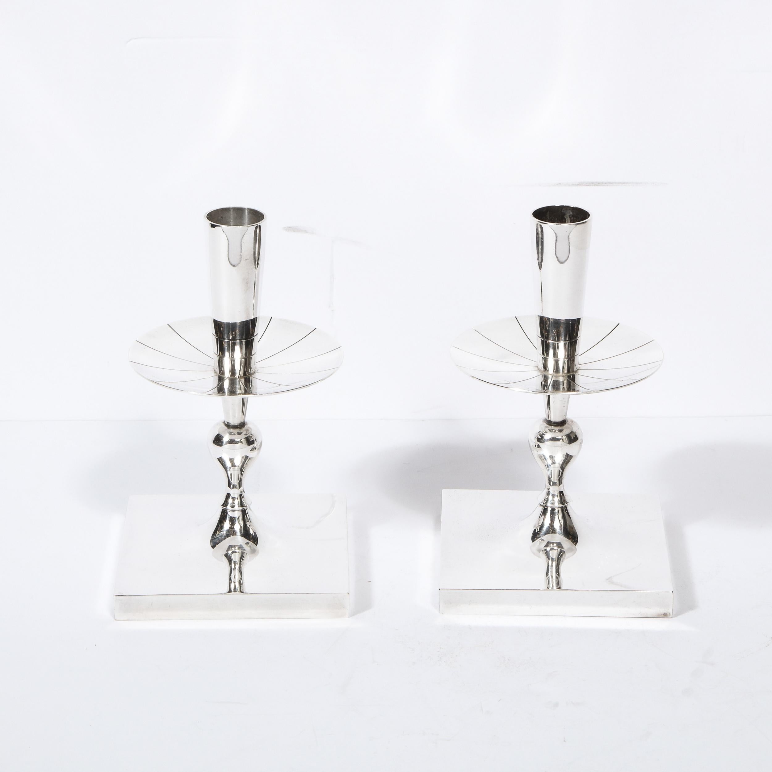 Mid-20th Century Mid-Century Silverplated Candlesticks by Tommi Parzinger for Dorlyn Silversmiths For Sale