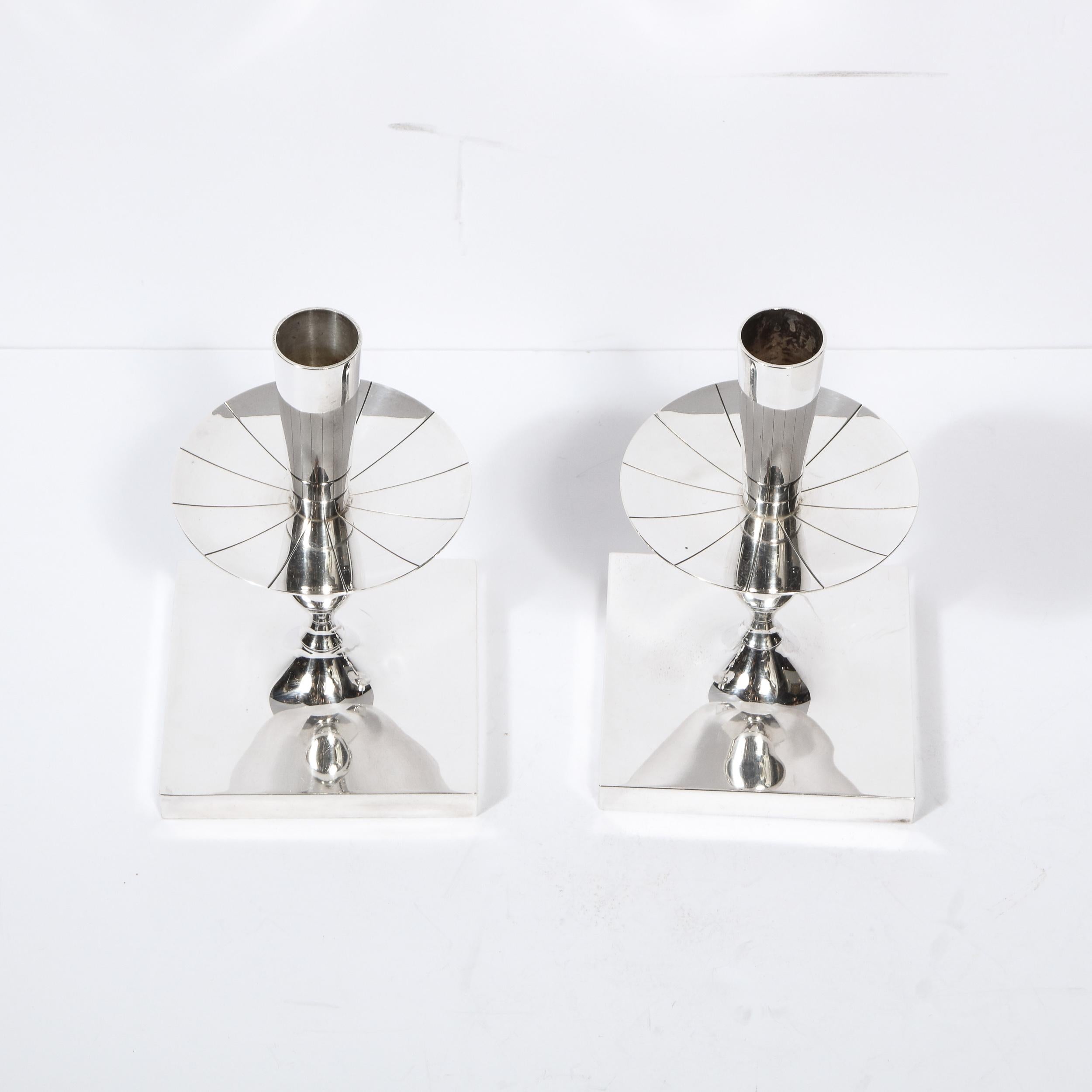 Silver Plate Mid-Century Silverplated Candlesticks by Tommi Parzinger for Dorlyn Silversmiths For Sale