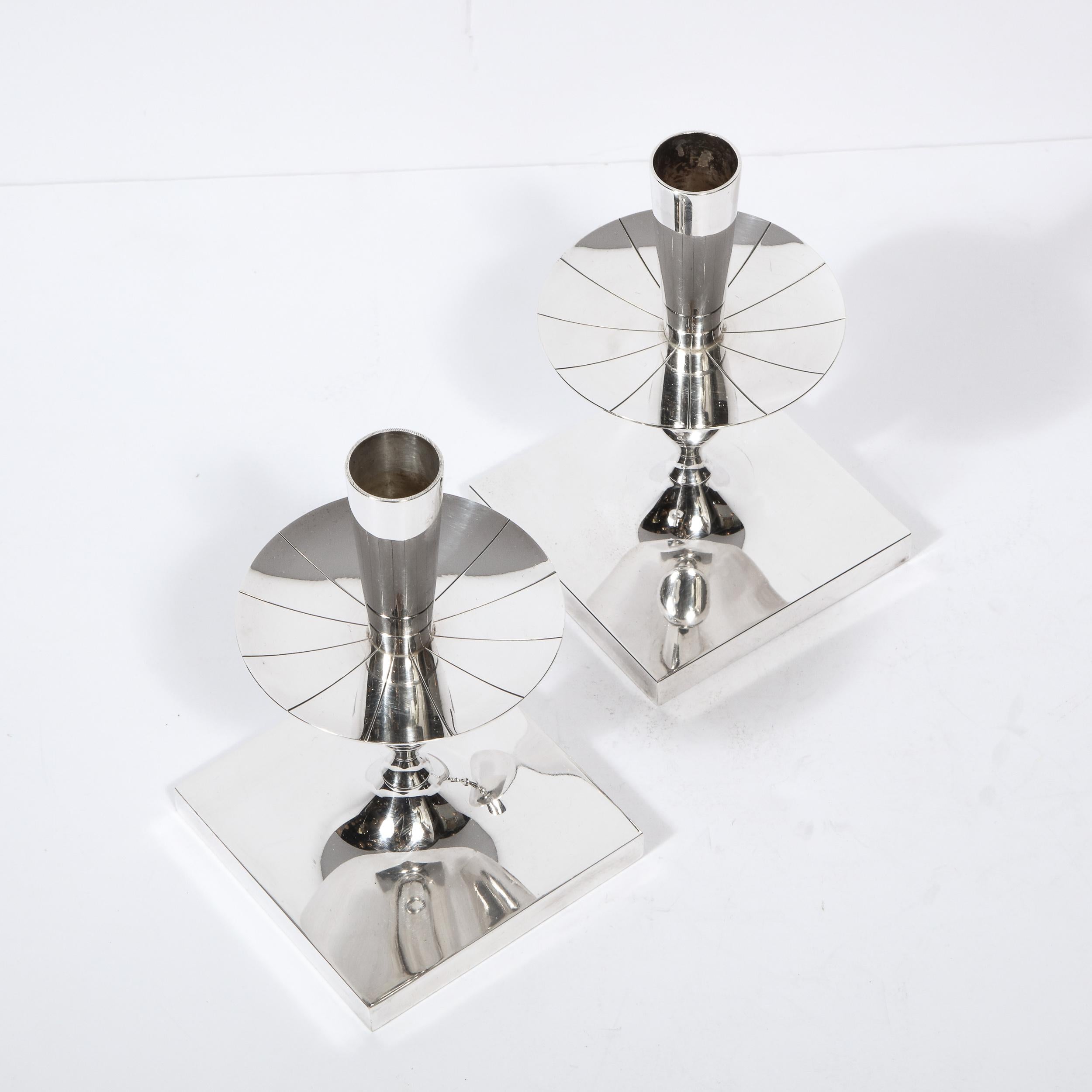 Silver Plate Mid-Century Silverplated Candlesticks by Tommi Parzinger for Dorlyn Silversmiths For Sale