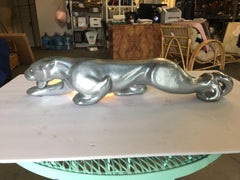 Midcentury Silvertone Panther Aluminum Statue Lamp