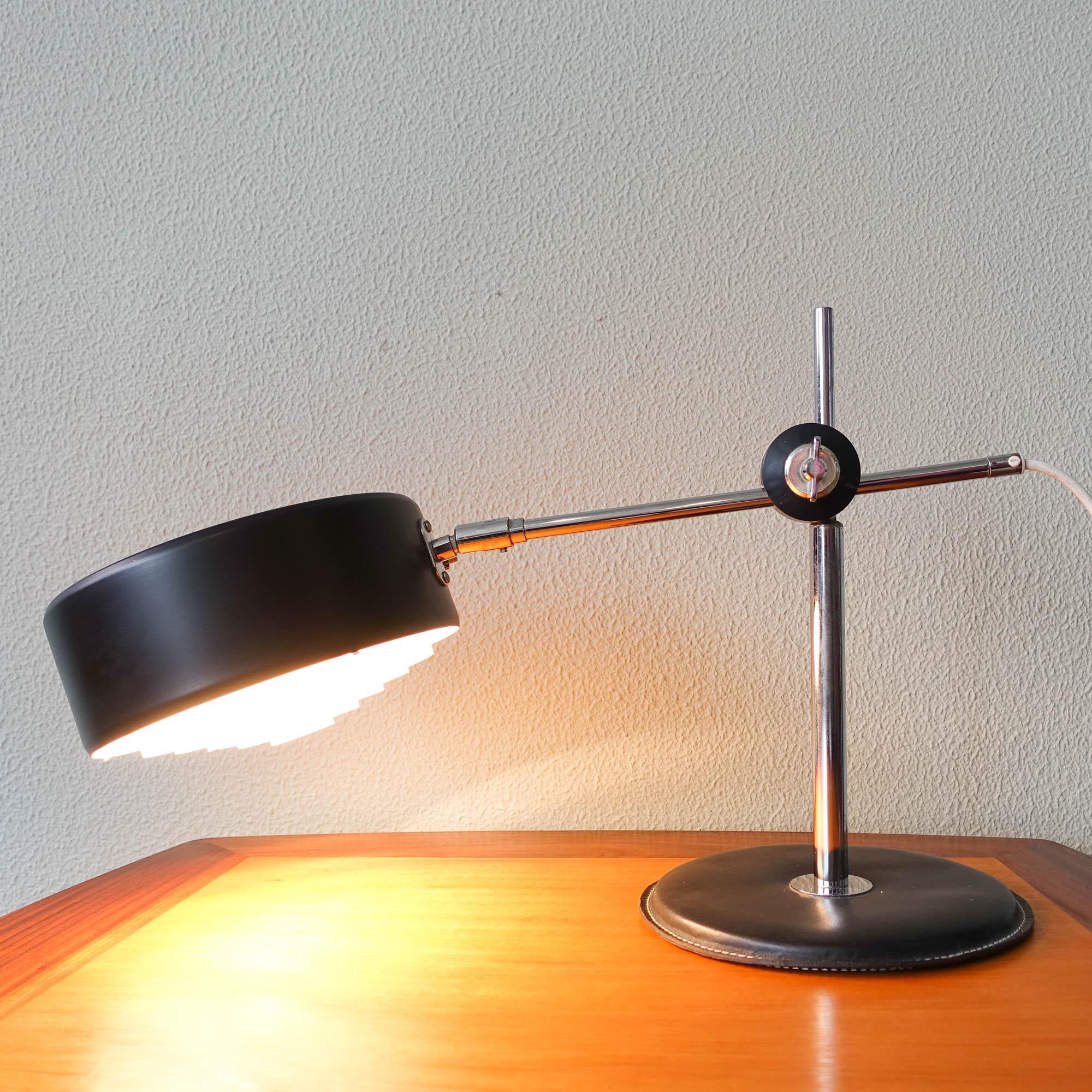 Mid-Century Simris Black Leather & Chrome Desk Lamp by Anders Pehrson for Ateljé 2